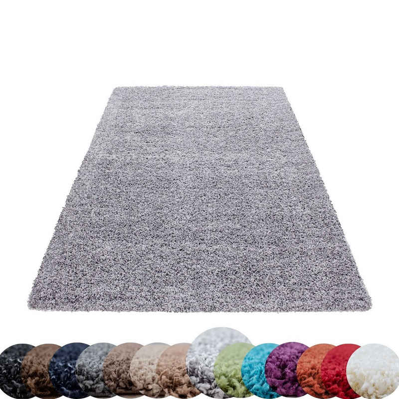 Teppich Unicolor - Einfarbig, HomebyHome, Rund, Höhe: 30 mm, Einfarbig Shaggy Teppich Wohnzimmer Langflor versch. farben und größen