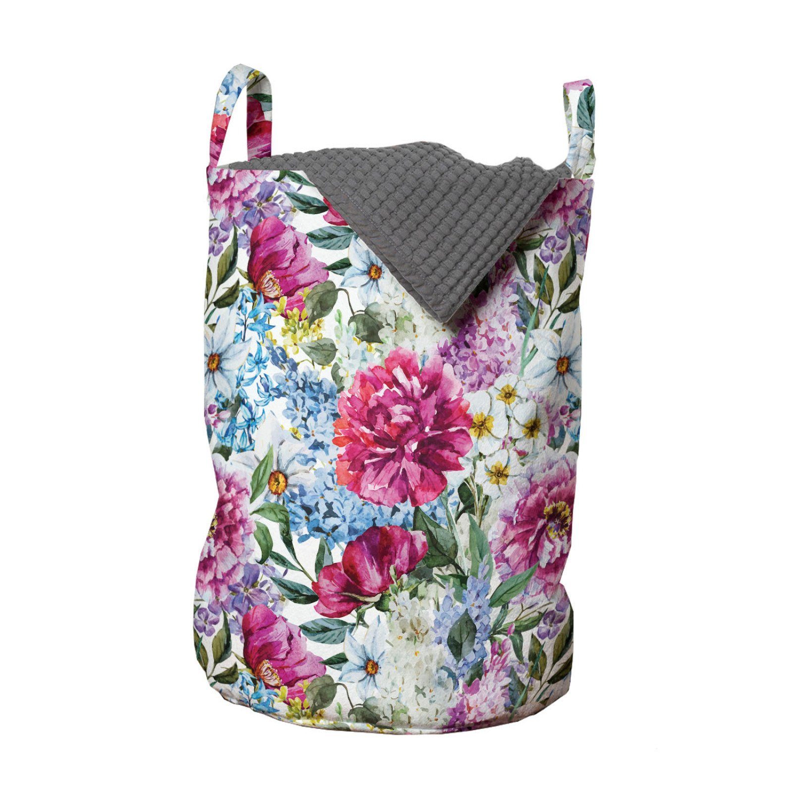 Abakuhaus Wäschesäckchen Wäschekorb mit Griffen Kordelzugverschluss für Waschsalons, Blumen Aquarell Blick Blumenstrauß Kunst