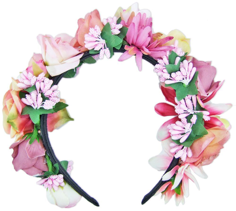Trachtenland Kostüm Hochwertiger Blumen Haarreif Blumenwiese - Rosa