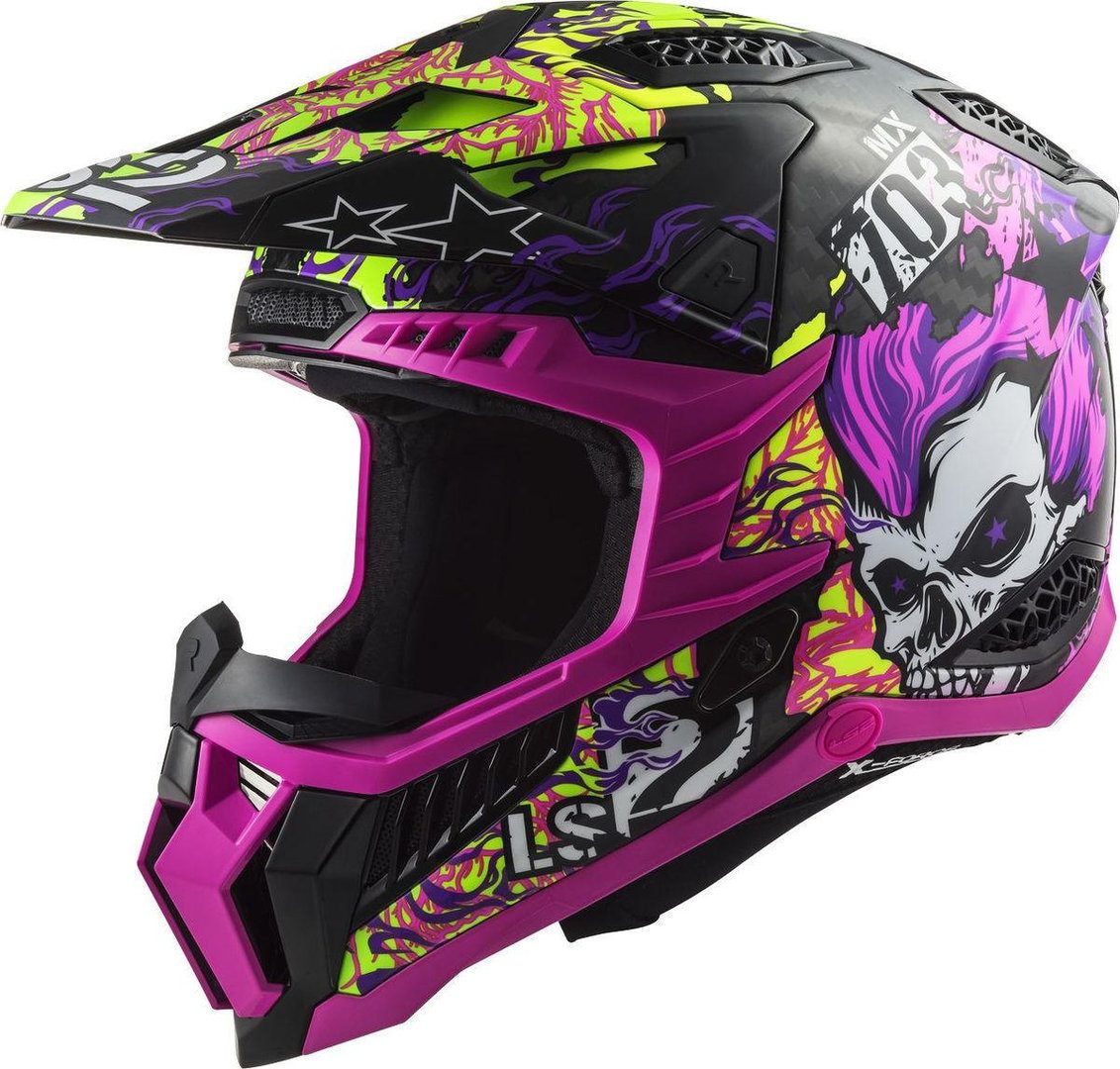 LS2 Motocrosshelm MX703 X-Force Fireskull Carbon Motocross Helm, Atmungsaktiv, ECE 22.06