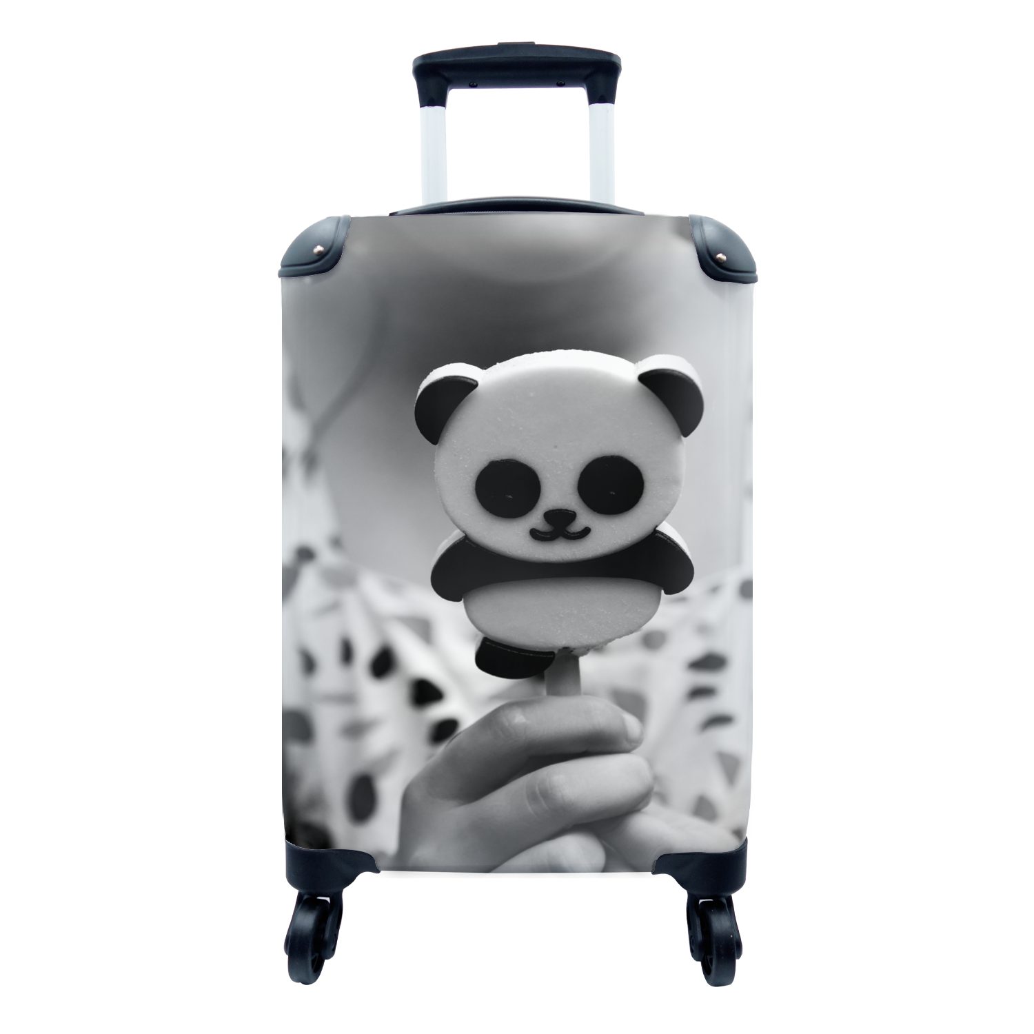 MuchoWow Handgepäckkoffer Eiscreme in Pandaform - schwarz und weiß, 4 Rollen, Reisetasche mit rollen, Handgepäck für Ferien, Trolley, Reisekoffer