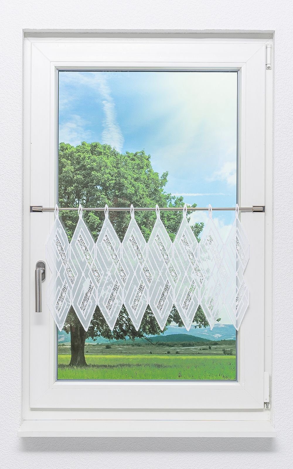 Plauener Spitze® Scheibengardine Diamant (1 St), transparent, HxB 39x40cm günstig online kaufen