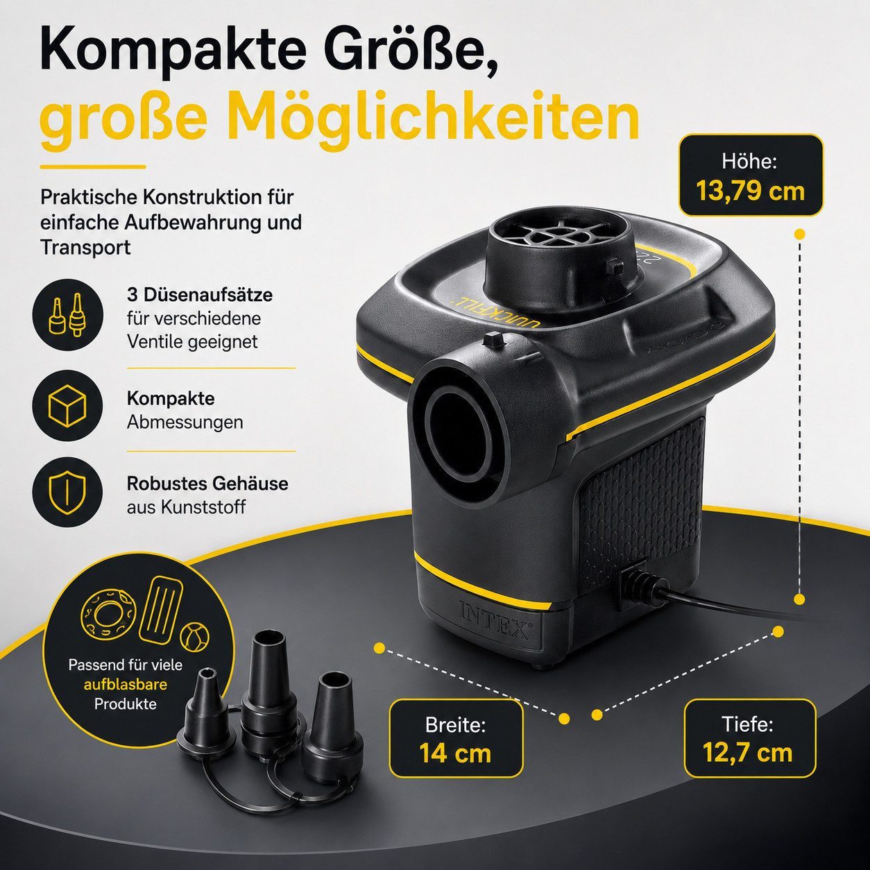 Intex Luftpumpe Quick-Fill Elektrische Luftpumpe–AC/DC 220–240 V&12 V, 480 L/min (6-tlg) – Bild 4 von 5