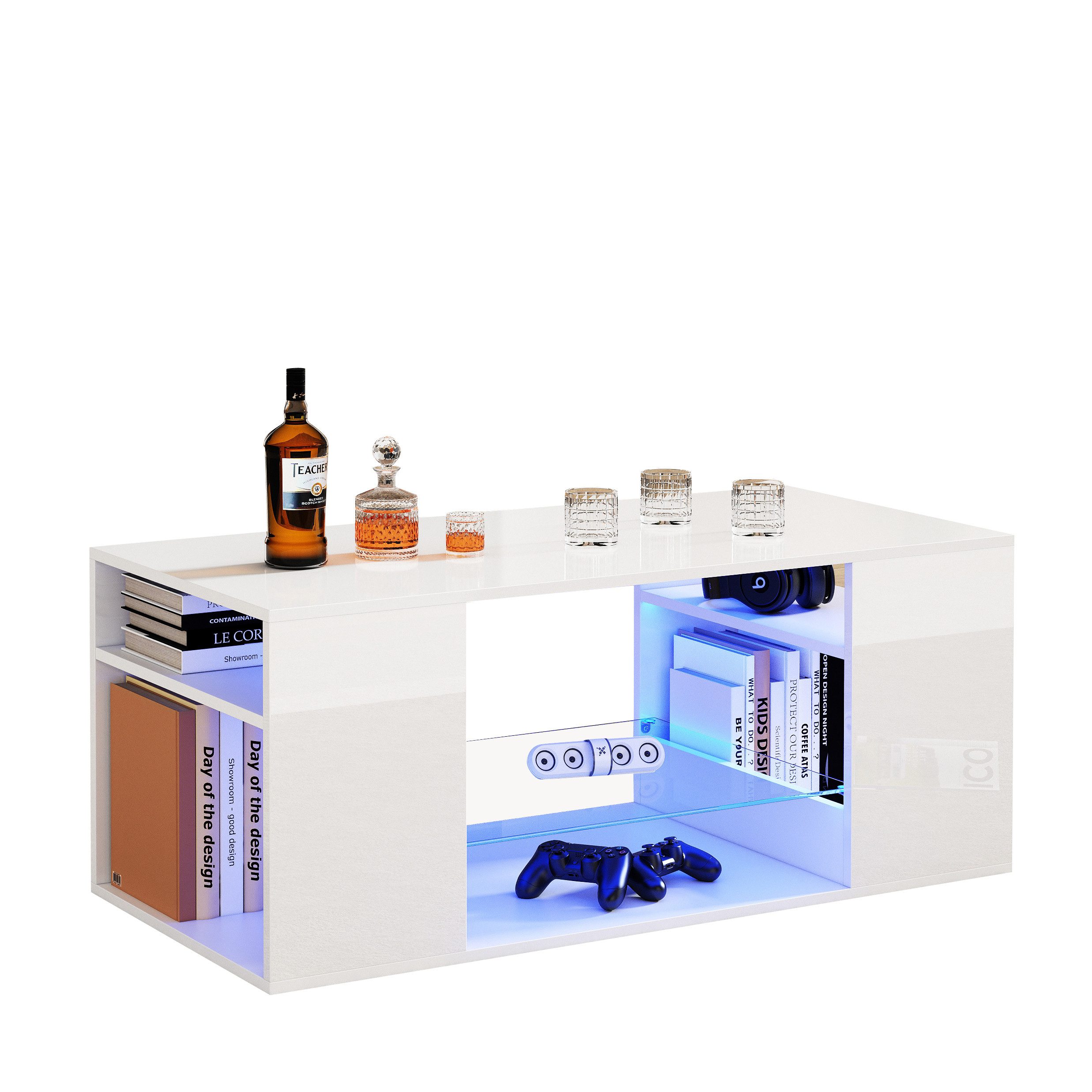 Merax Couchtisch Couchtisch Hochglanz mit LED-Beleuchtung (96x45x45 cm, 96x günstig online kaufen