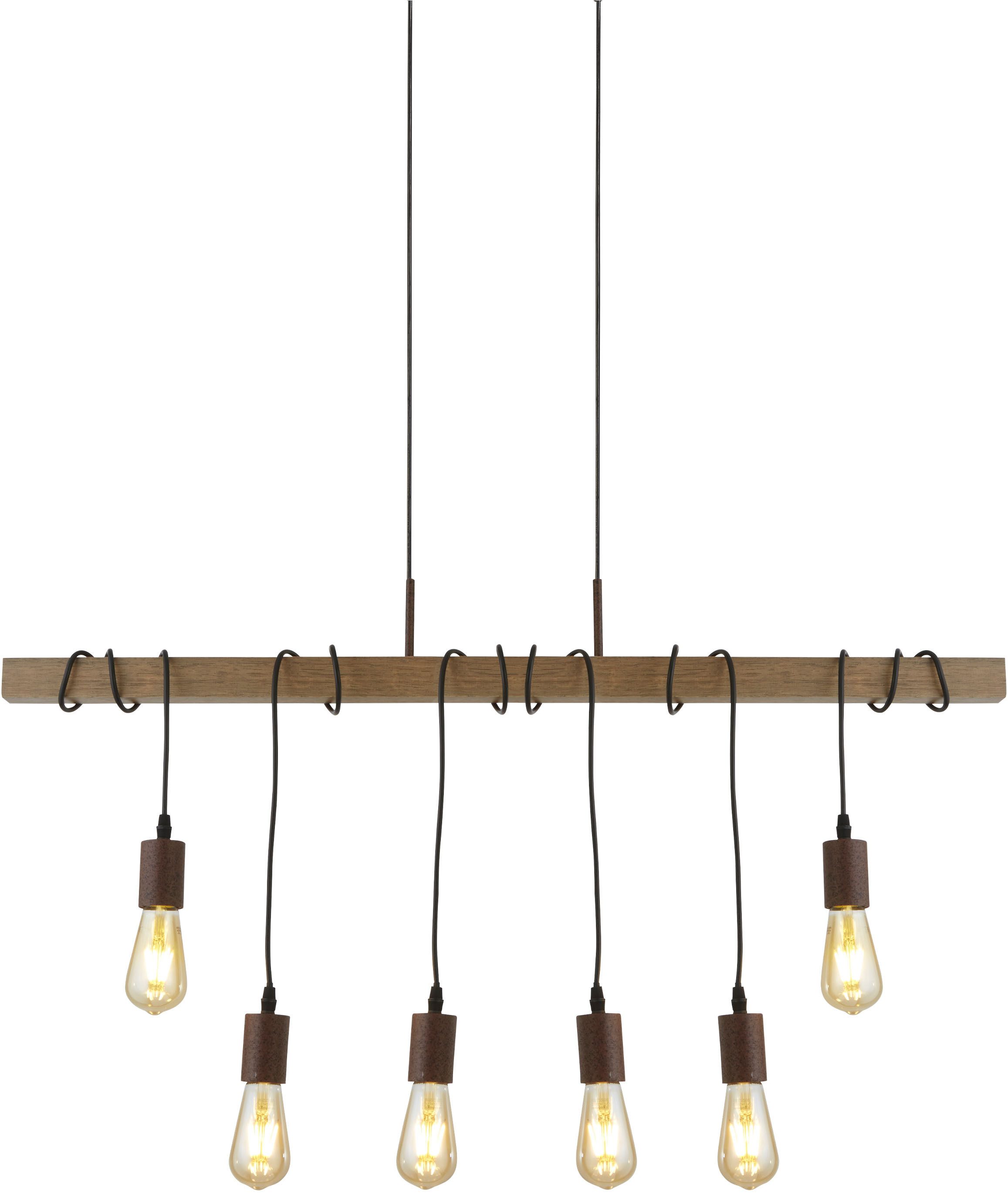 Searchlight Hängeleuchte Barn 6Lt Pendant - Black Metal & Wood, Leuchtmittel wechselbar