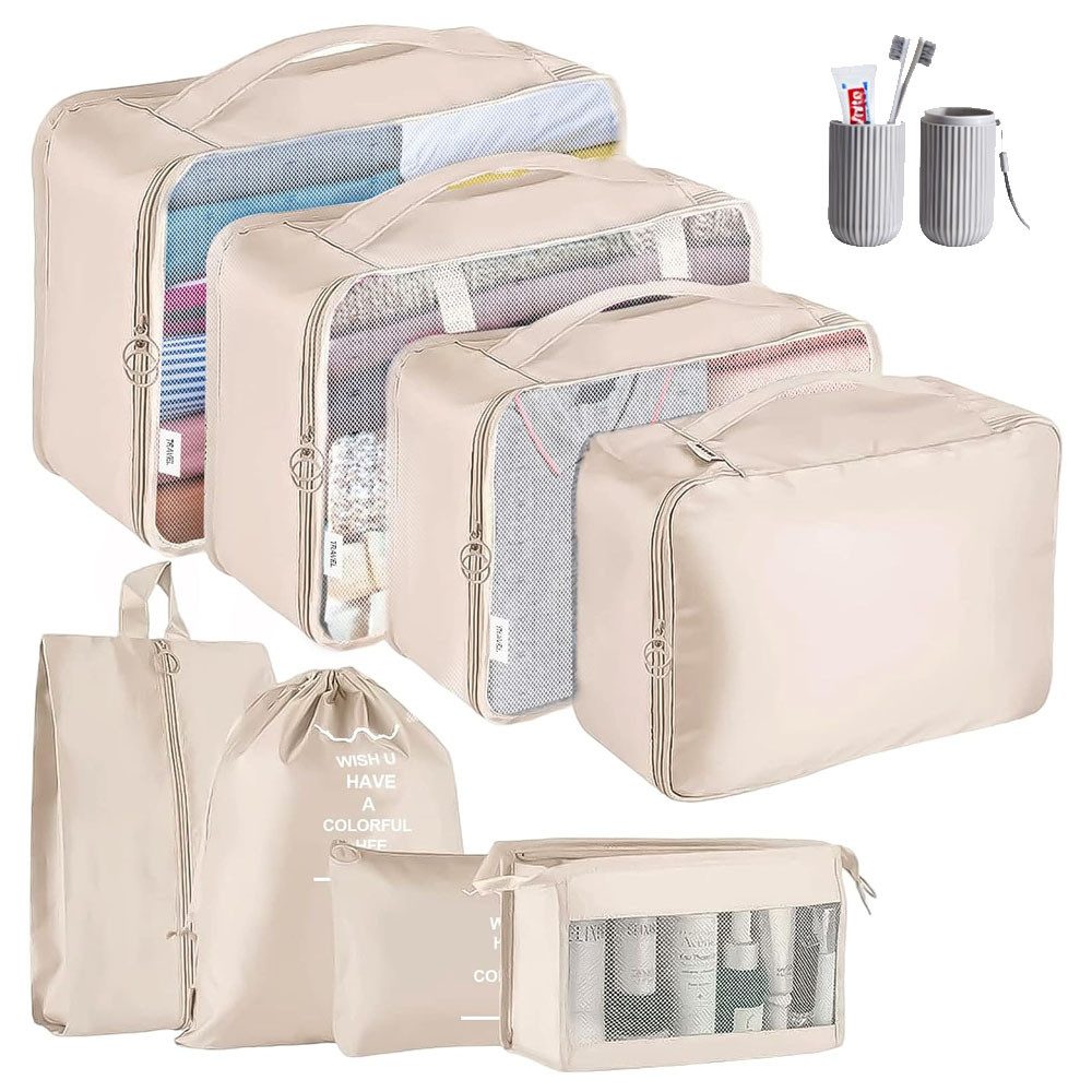 TUWENA Kofferorganizer Koffer Organizer Set 9-teilig, Reise Kleidertaschen mit Waschbecher, Verpackungswürfel mit Kosmetiktasche, Schuhbeutel, Cubes, Reisezubehör