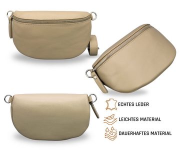 Adel Bags Gürteltasche Bauchtasche Damen Leder Taupe, Umhängetasche, Echtes Leder