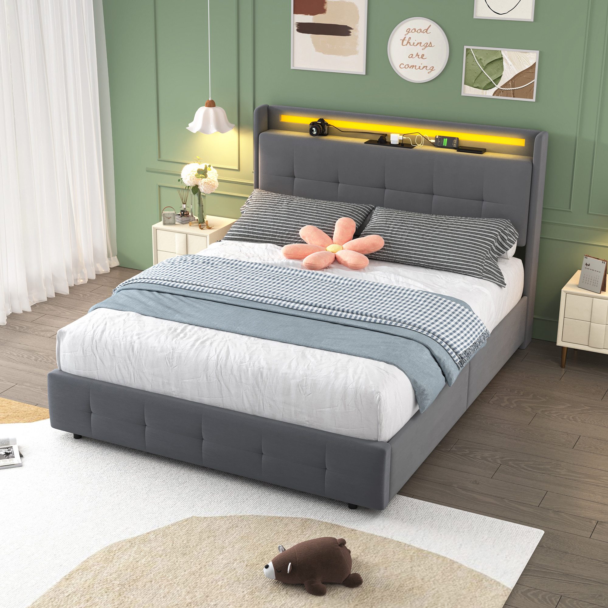 KLAM HOME Polsterbett Doppelbett Stauraumbett mit Ausziehbett 140x200 cm mi günstig online kaufen