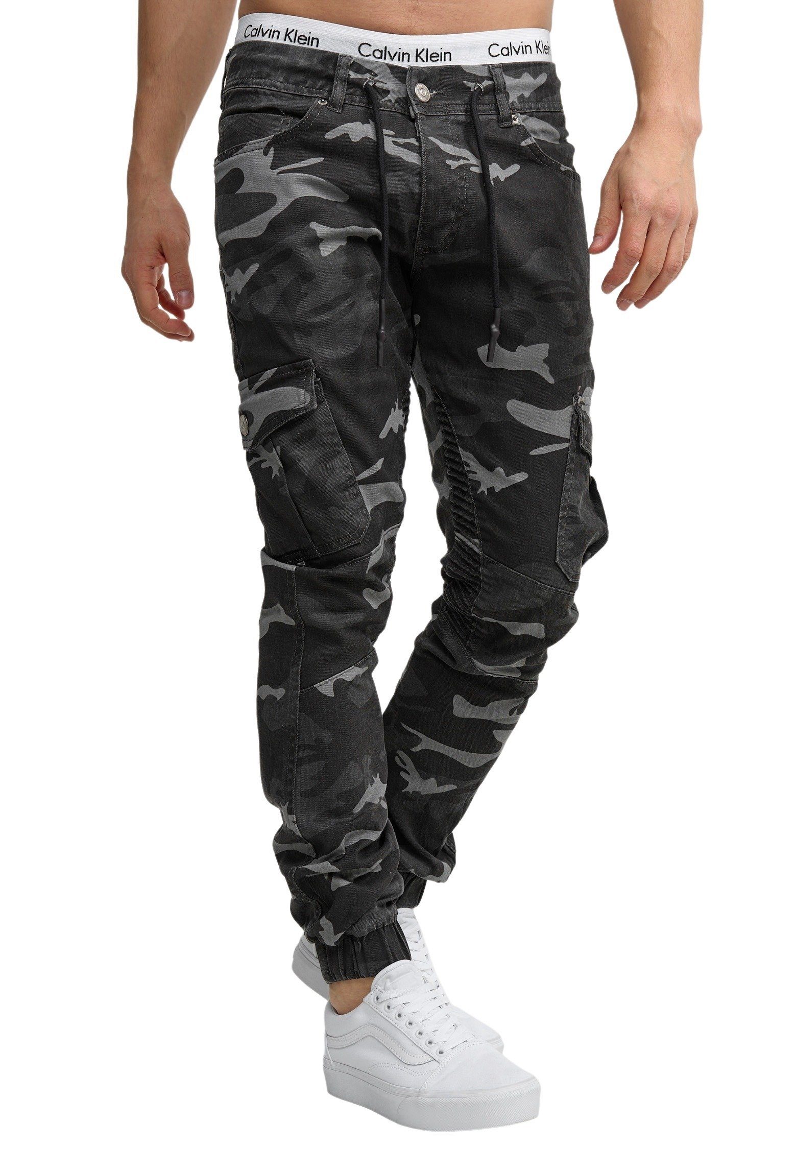 Code47 Slim-fit-Jeans Herren Chino Hose Jeans Designer Chinohose Slim Fit Männer Slim 3207C Schwarz Camouflage