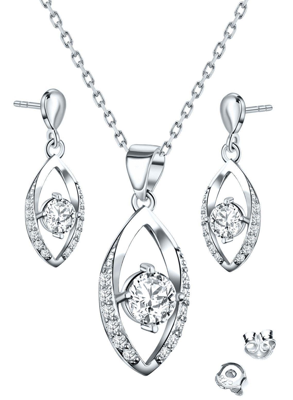 Limana Schmuckset 925 Silber Halskette mit Ohrringe Kette Ohrstecker Anhänger Schmuck (4-tlg., Echtschmuck inkl. Dose), Geschenk Set für Sie Frauen Damen Freundin Mutter Ehefrau