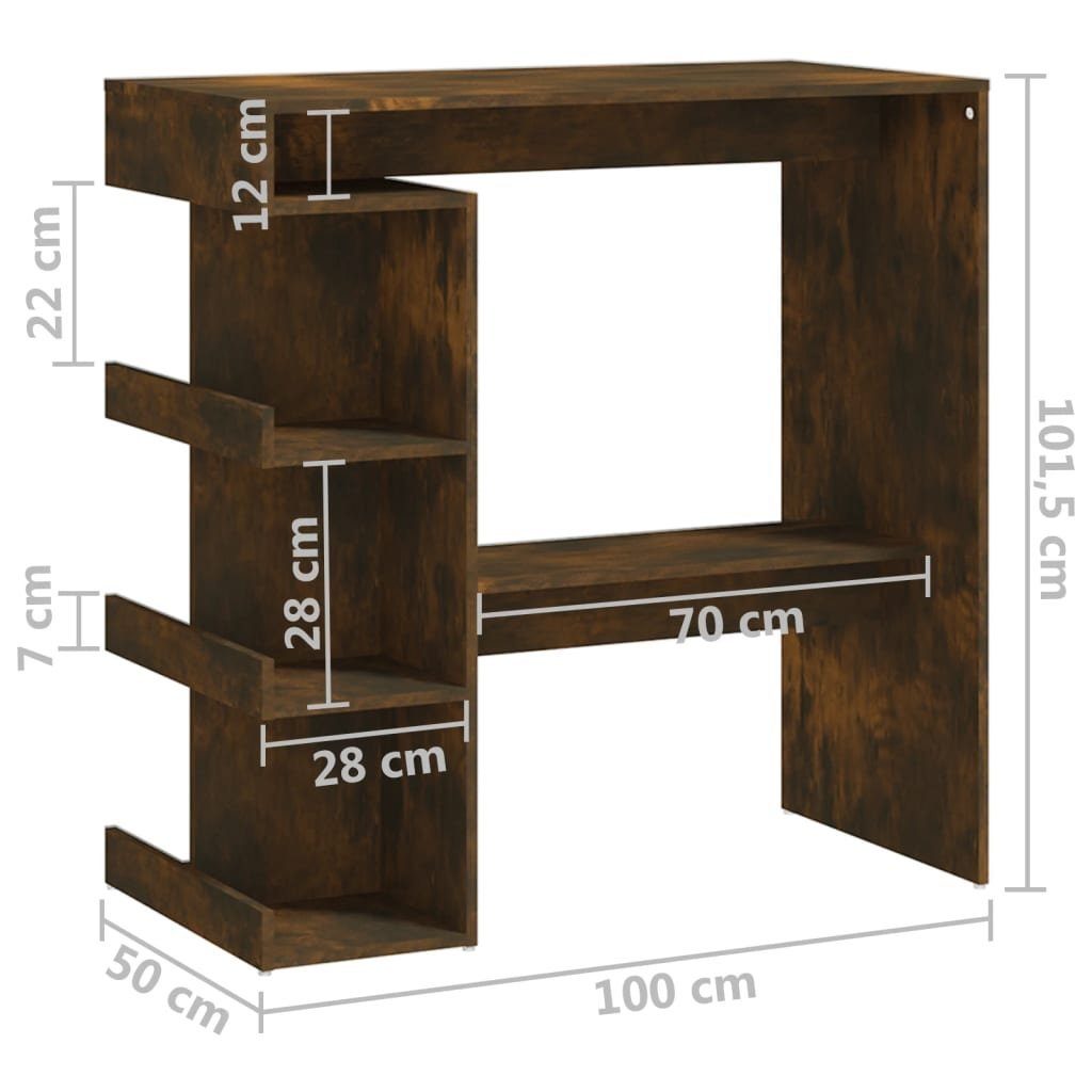 furnicato Holzwerkstoff cm Bartisch (1-St) mit Esstisch Räuchereiche Regal 100x50x101,5