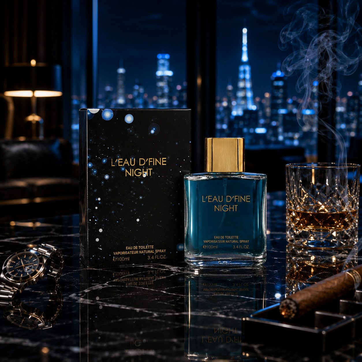 Fine Perfumery London Eau de Toilette L'eau D'fine Night Pour Homme Orientalisch Rauchig Ledrig 100ml, Hergestellt in UK, Herrendüfte, Orientalisch & Rauchig
