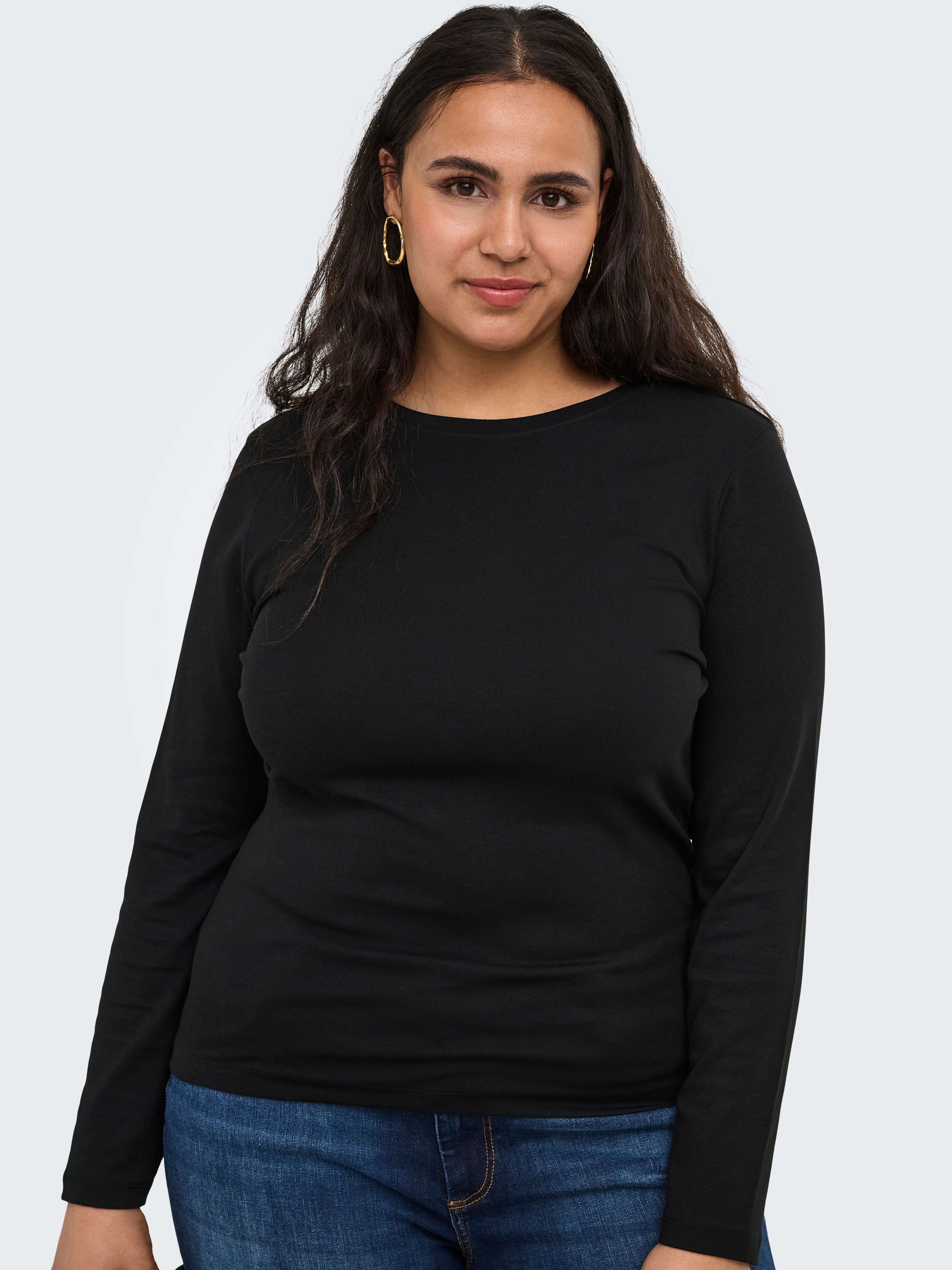 ONLY CARMAKOMA Langarmshirt CARRILEY O-NECK L/S TOP JRS NOOS Baumwollmischung