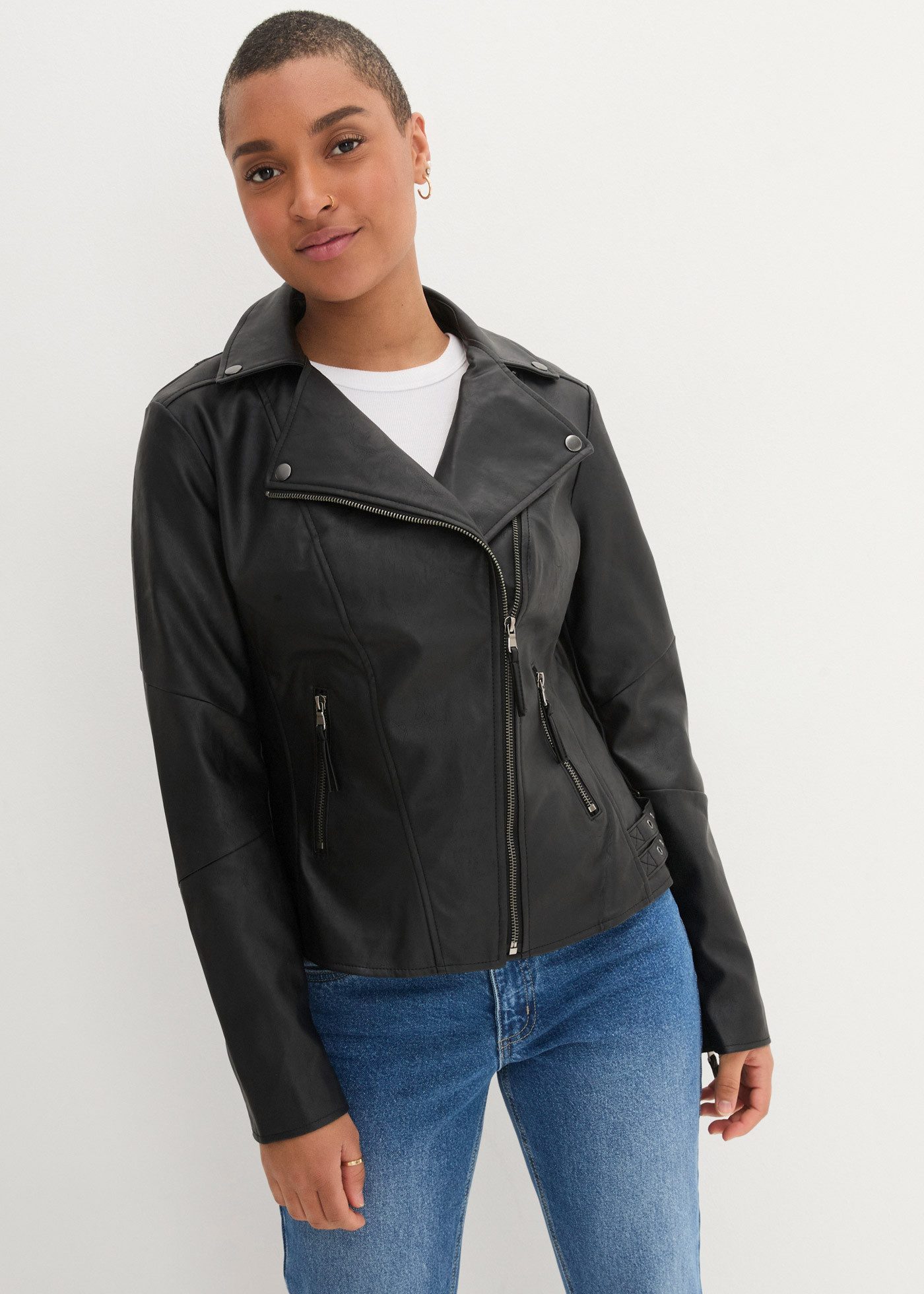 bonprix Lederimitatjacke Lederimitat-Jacke im Bikerstil