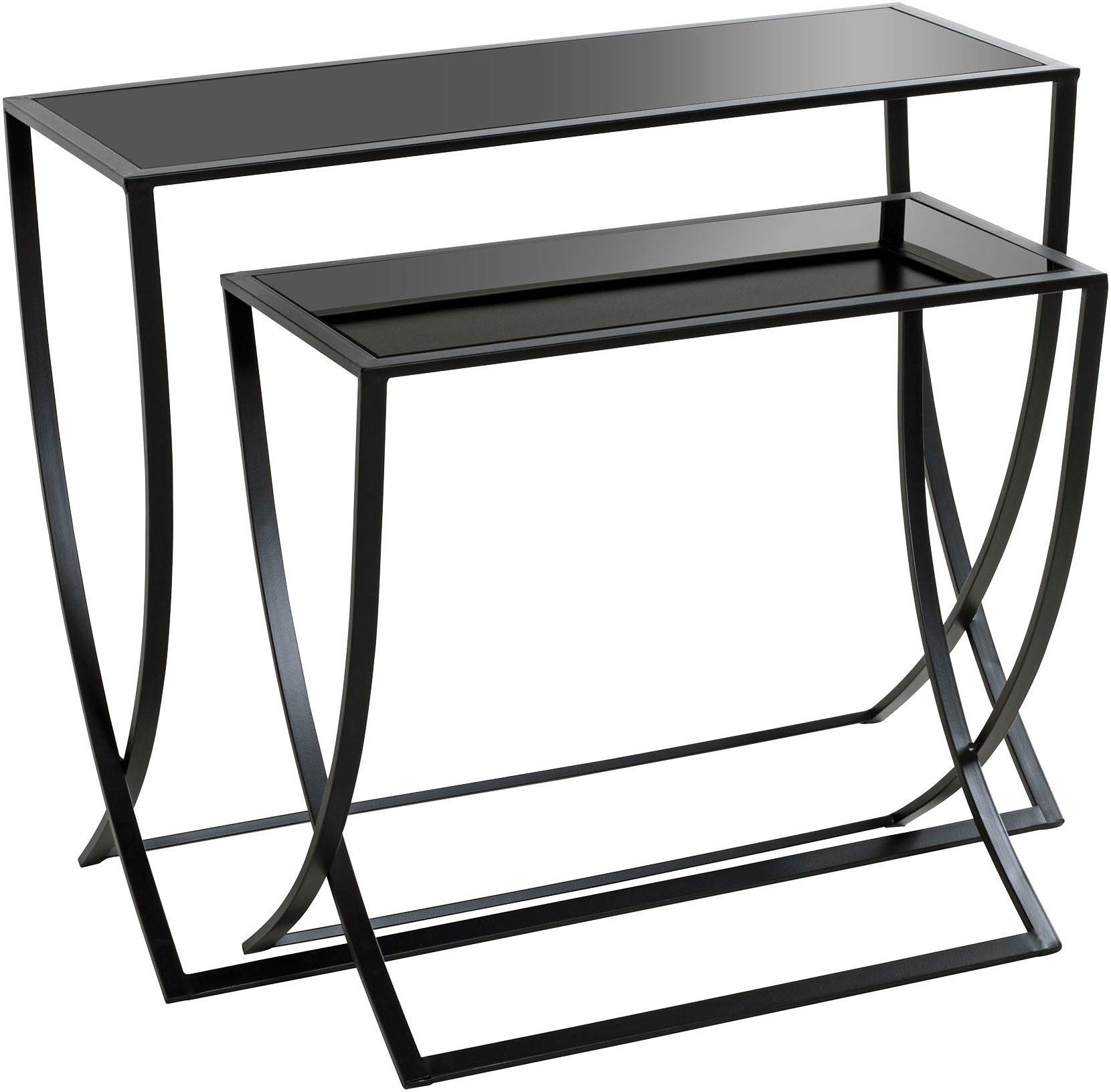 HAKU Beistelltisch Sofatisch, Wohnzimmertisch (Set, 2-St., 2er Set), rechteckig - aus Metall Schwarz B/T/H 60/30/55 und 80/30/65 cm