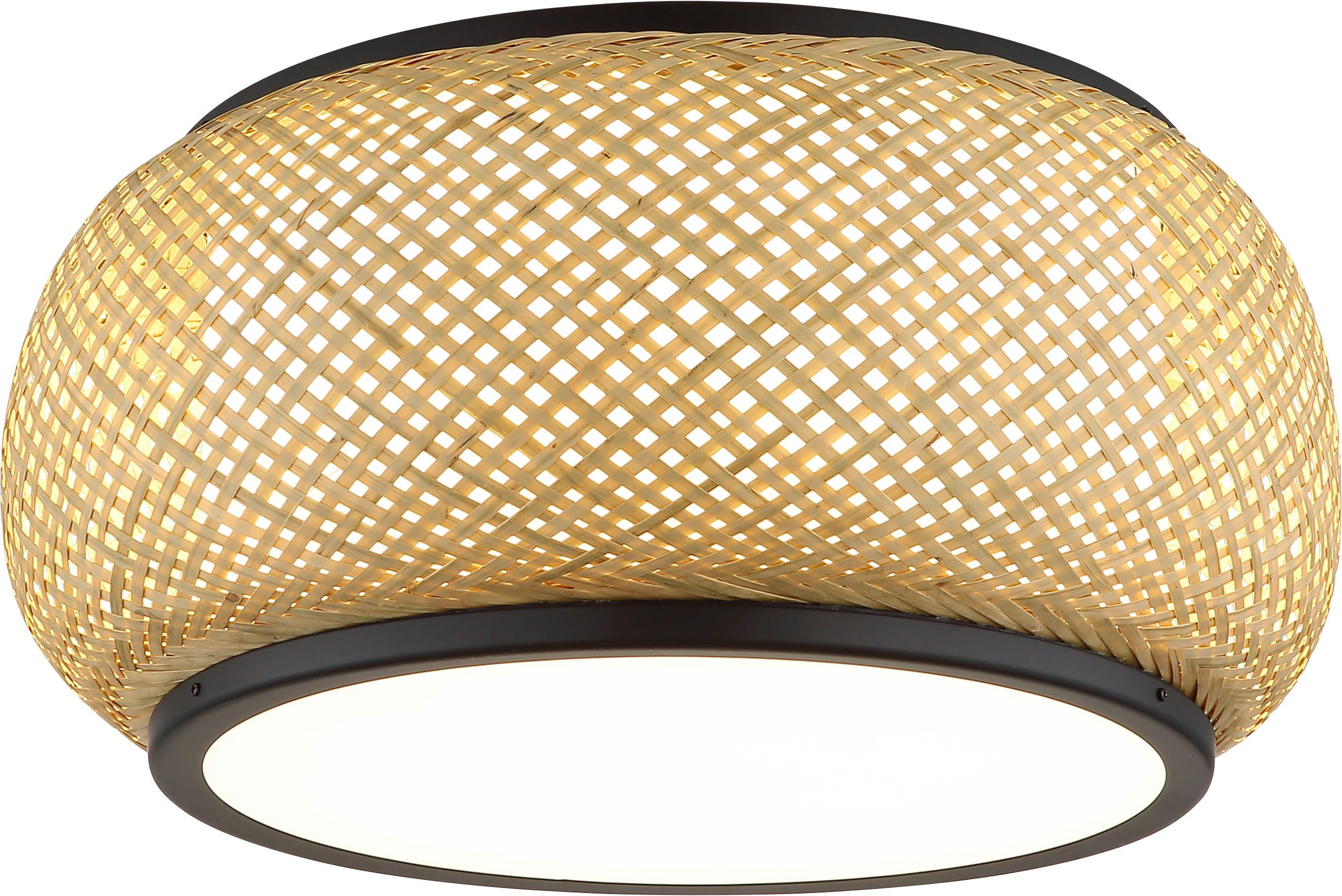 GLOBO LIGHTING Deckenleuchte BAMBORA, LED fest integriert, Schwarze Deckenlampe Bambus LED CCT opal, Memory