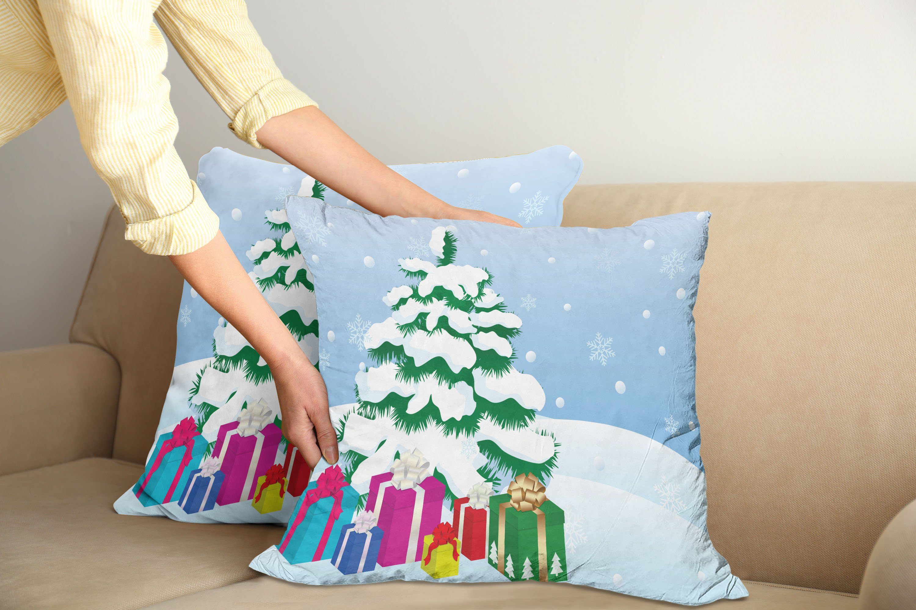 Baum Abakuhaus Accent Digitaldruck, Kissenbezüge Snowy-Bäume Geschenke Doppelseitiger einem Modern Stück), (2 unter