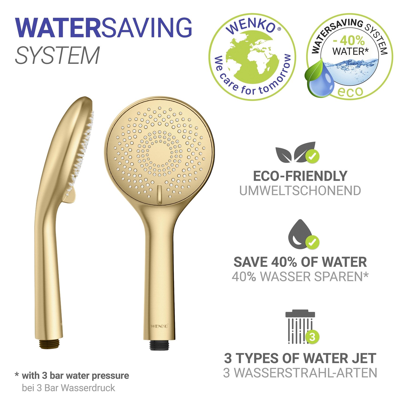 WENKO Handbrause Watersaving, Ø 11 cm, Bis zu 40% Wasser Ersparnis