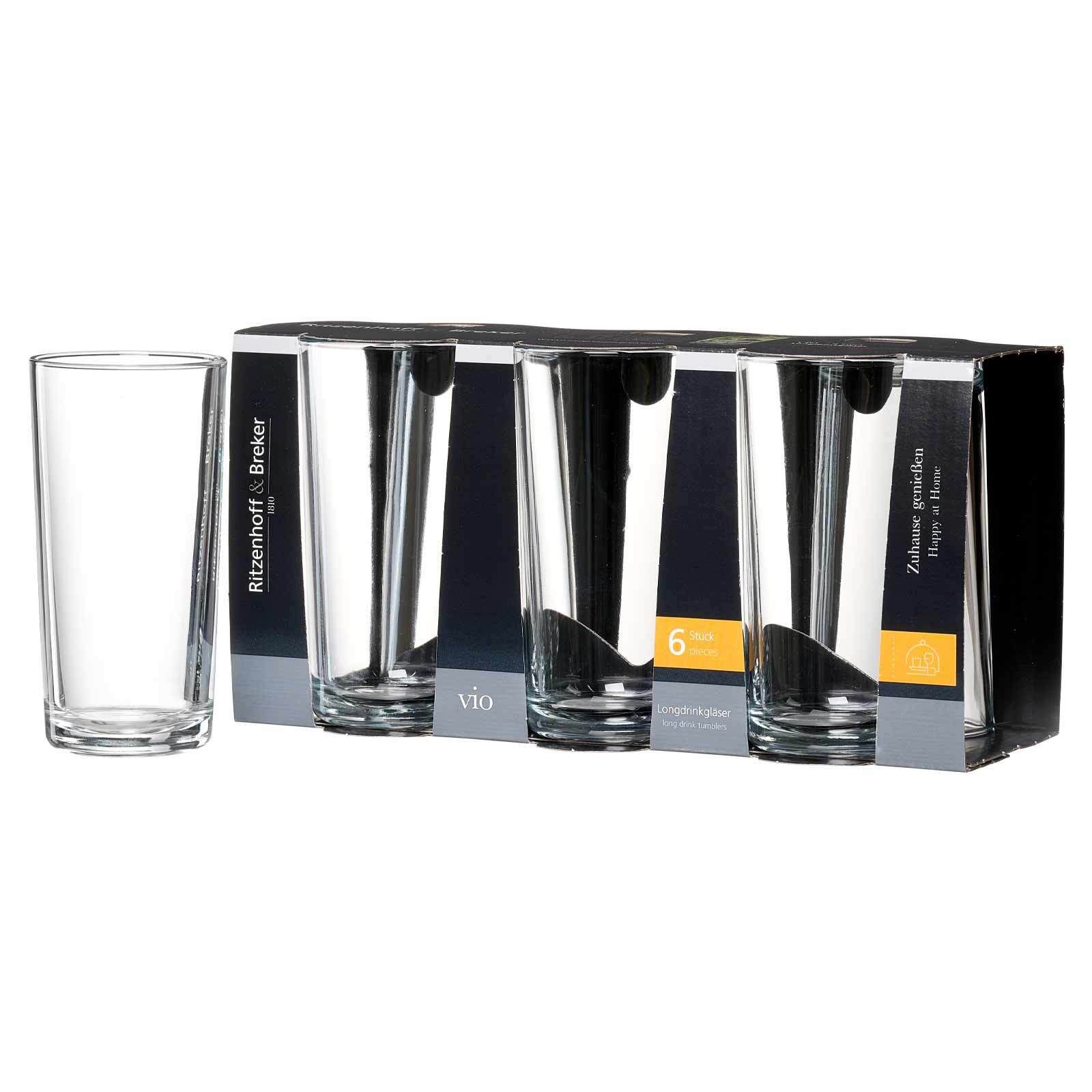 Ritzenhoff & Breker Longdrinkglas Vio Longdrinkgläser 260 ml 6er Set, 6-tlg., Glas