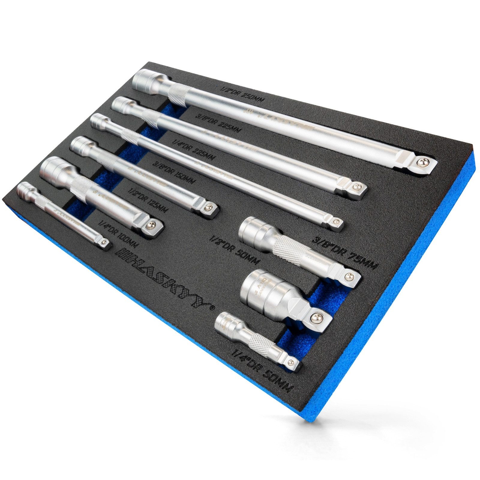 HASKYY Steckschlüssel 1/4" 3/8" 1/2" Ratsche Knarre Kipp Verlängerung 9 tlg. Steckschlüssel