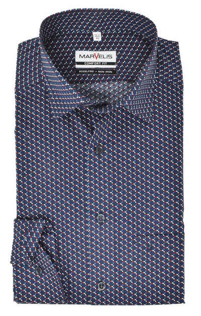 MARVELIS Businesshemd »Businesshemd - Comfort Fit - Langarm - Muster - Rot/Blau/Weiß« Allover-Print