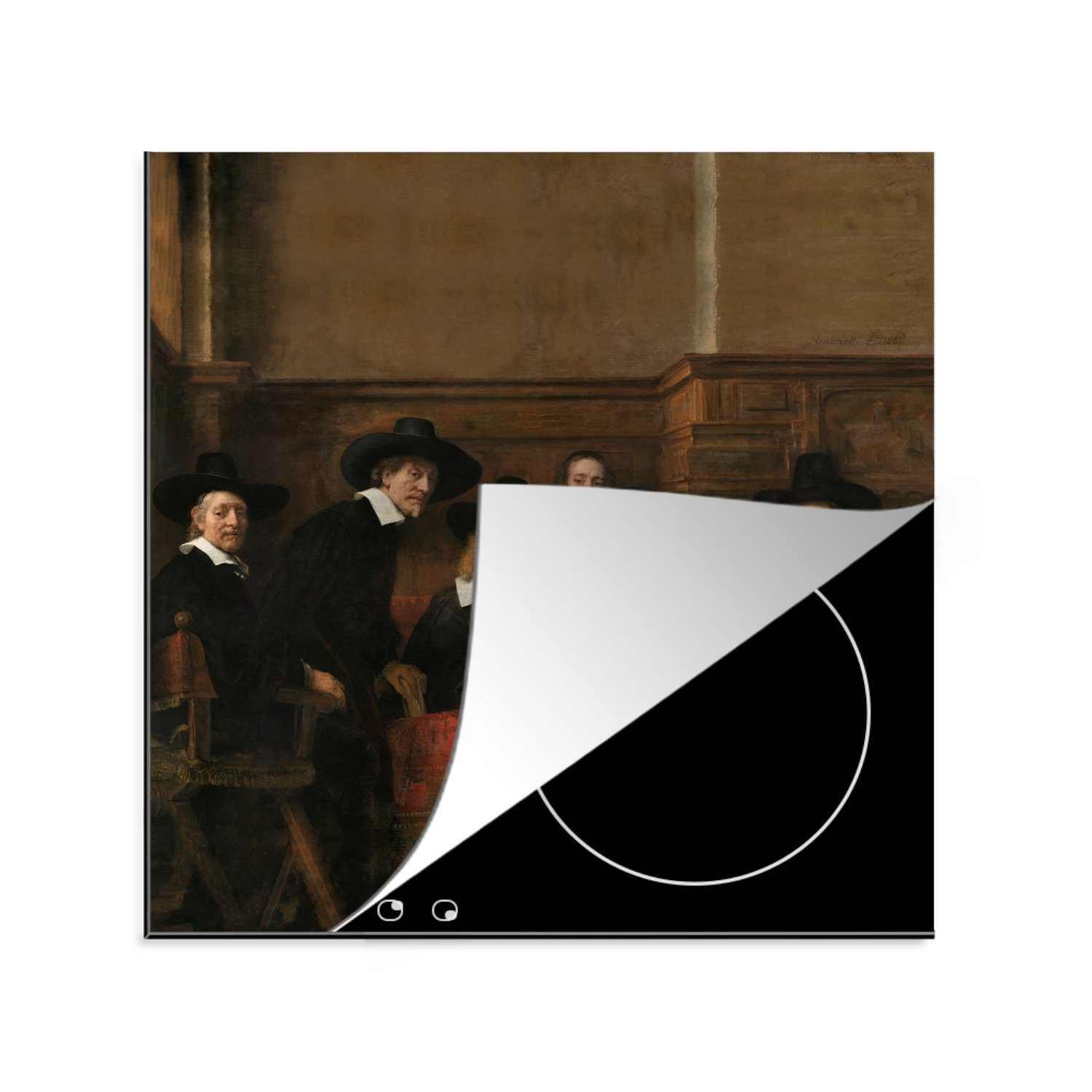 MuchoWow Herdblende-/Abdeckplatte Die Stahlmeister - Gemälde von Rembrandt van Rijn, Vinyl, (1 tlg), 78x78 cm, Ceranfeldabdeckung, Arbeitsplatte für küche