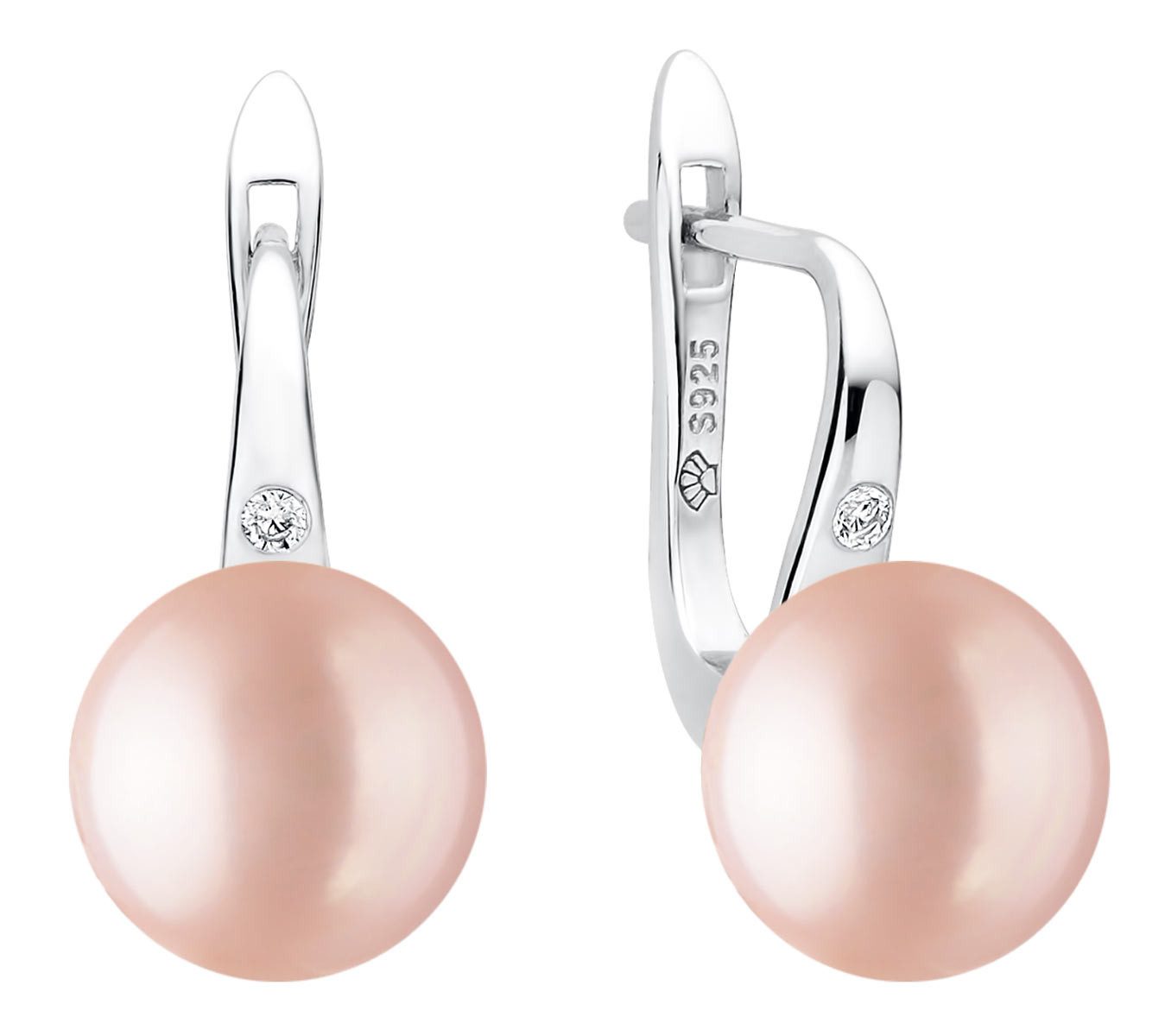 Perlenohrringe Elegant lavendel rund 10-10.5 mm, Zirkonia, echte Süßwasserzuchtperle