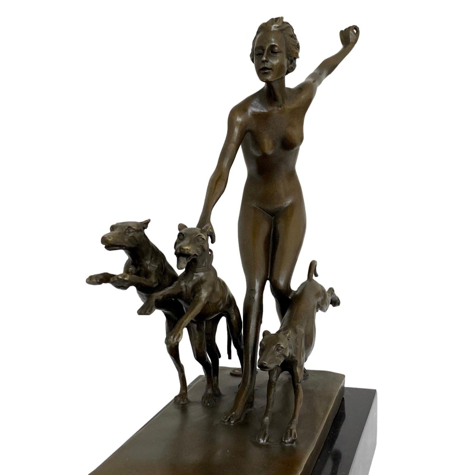 Aubaho Skulptur Bronzeskulptur Antik-Stil Lorenzl Diana Replik Figur Göttin Hund nach