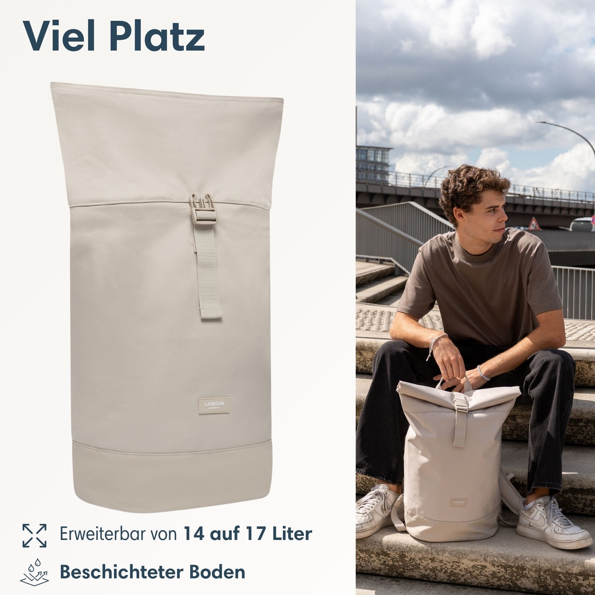 LARKSON Cityrucksack Janne Tagesrucksack 14-17 Liter für Damen & Herren (1-tlg), Flexible Größe, Gepolstertes Laptopfach, Wasserabweisend