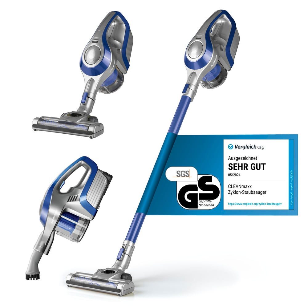 CLEANmaxx Zyklon Hybrid Staubsauger Akku Sensation, 150 W, beutellos, effektiv reinigen Möbel, Autositze, Teppichböden etc.