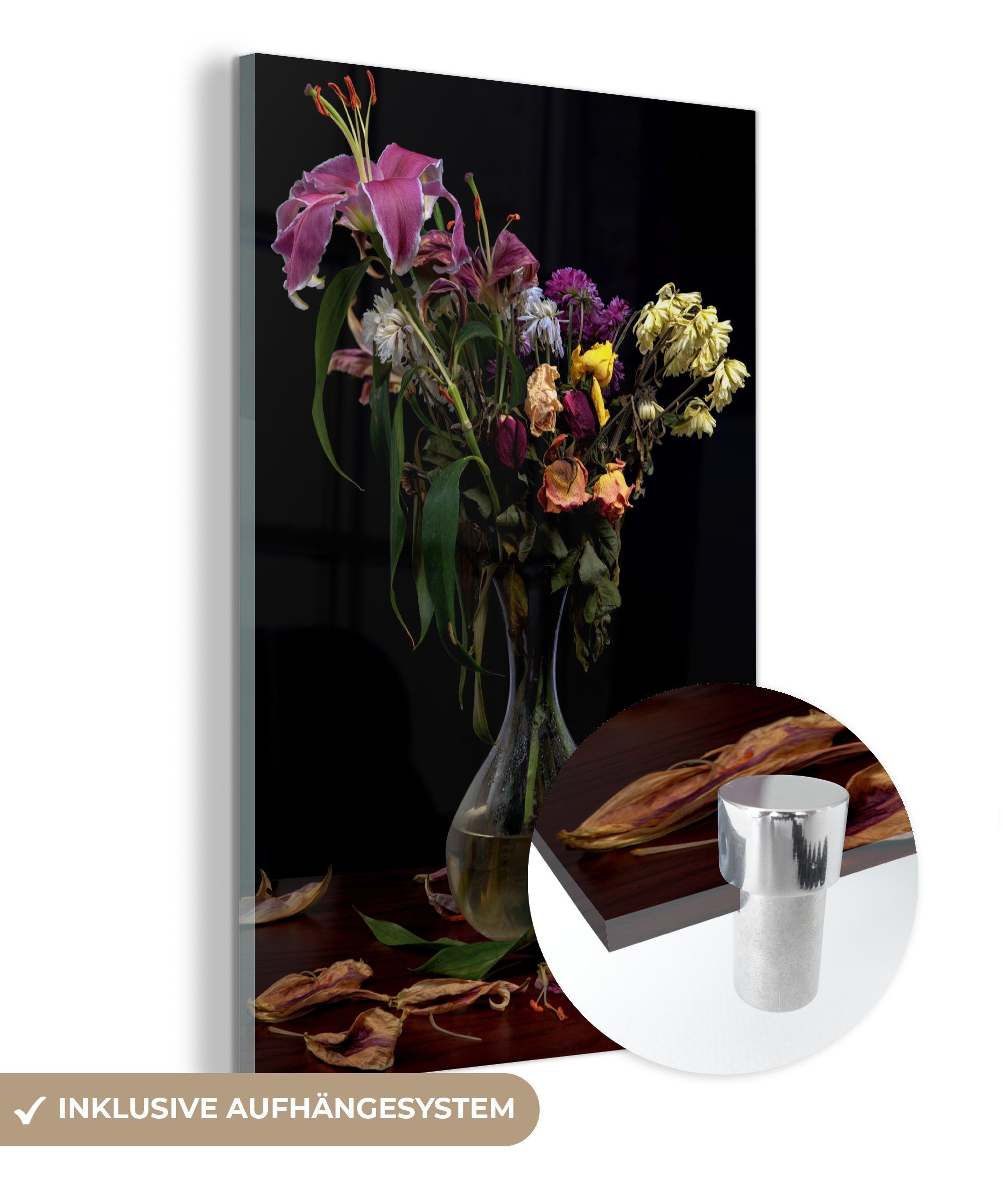 MuchoWow Acrylglasbild Verwelkt - Blumen - Stilleben, (1 St), Glasbilder - Bilder auf Glas Wandbild - Foto auf Glas - Wanddekoration