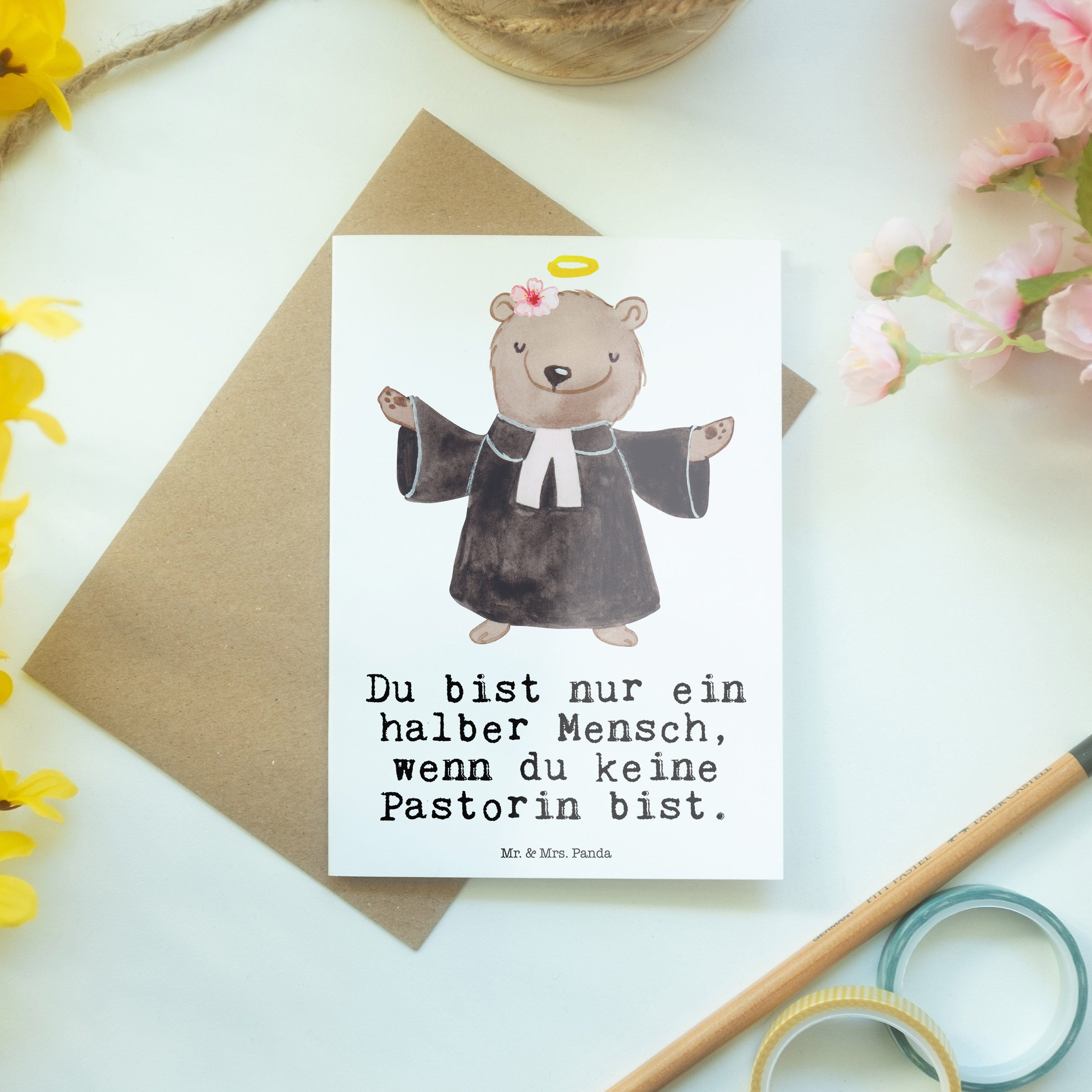 Mr. & Mrs. Geb mit Geschenk, Panda Herz Weiß Ausbildung, - - Einladungskarte, Pastorin Grußkarte