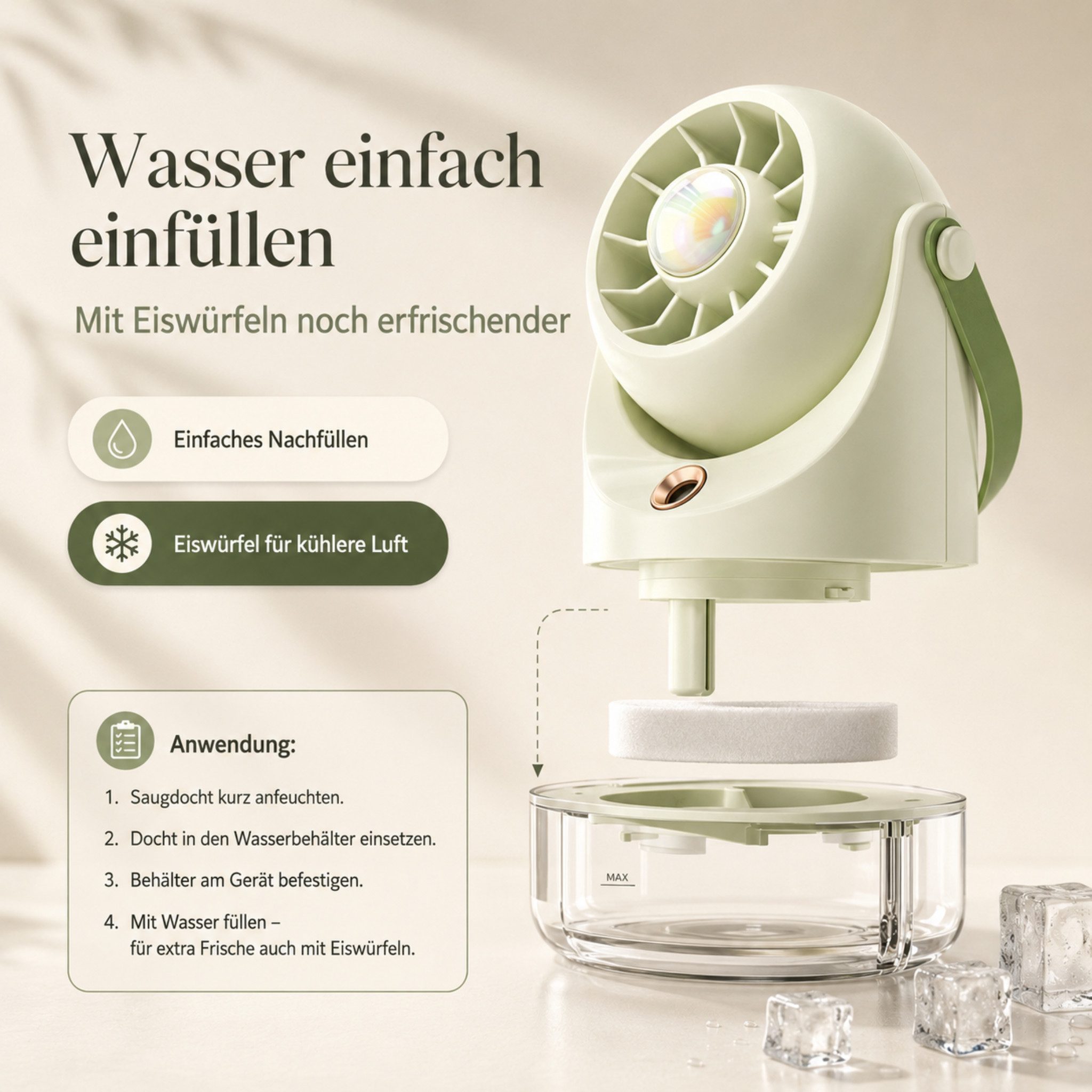 HS.SUPPLY Tischventilator Kompakter Tischventilator mit Sprühnebel & Akku, Kompakt, tragbar, mit Sprühnebel und 3 Windstufen