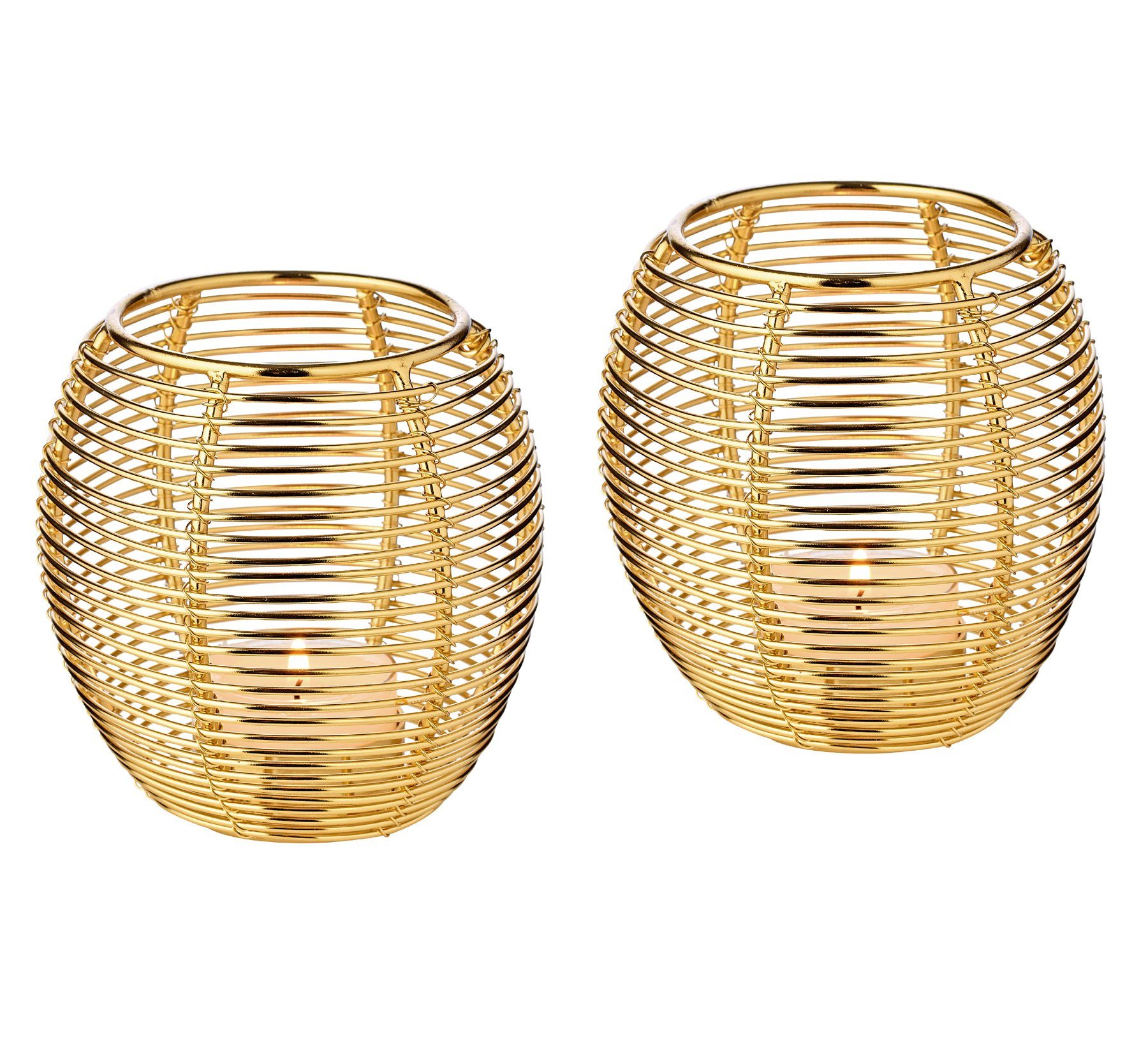 EDZARD Windlicht Susi, 2er-Set, Gold-Optik, Edelstahl, vernickelt, H 9 cm