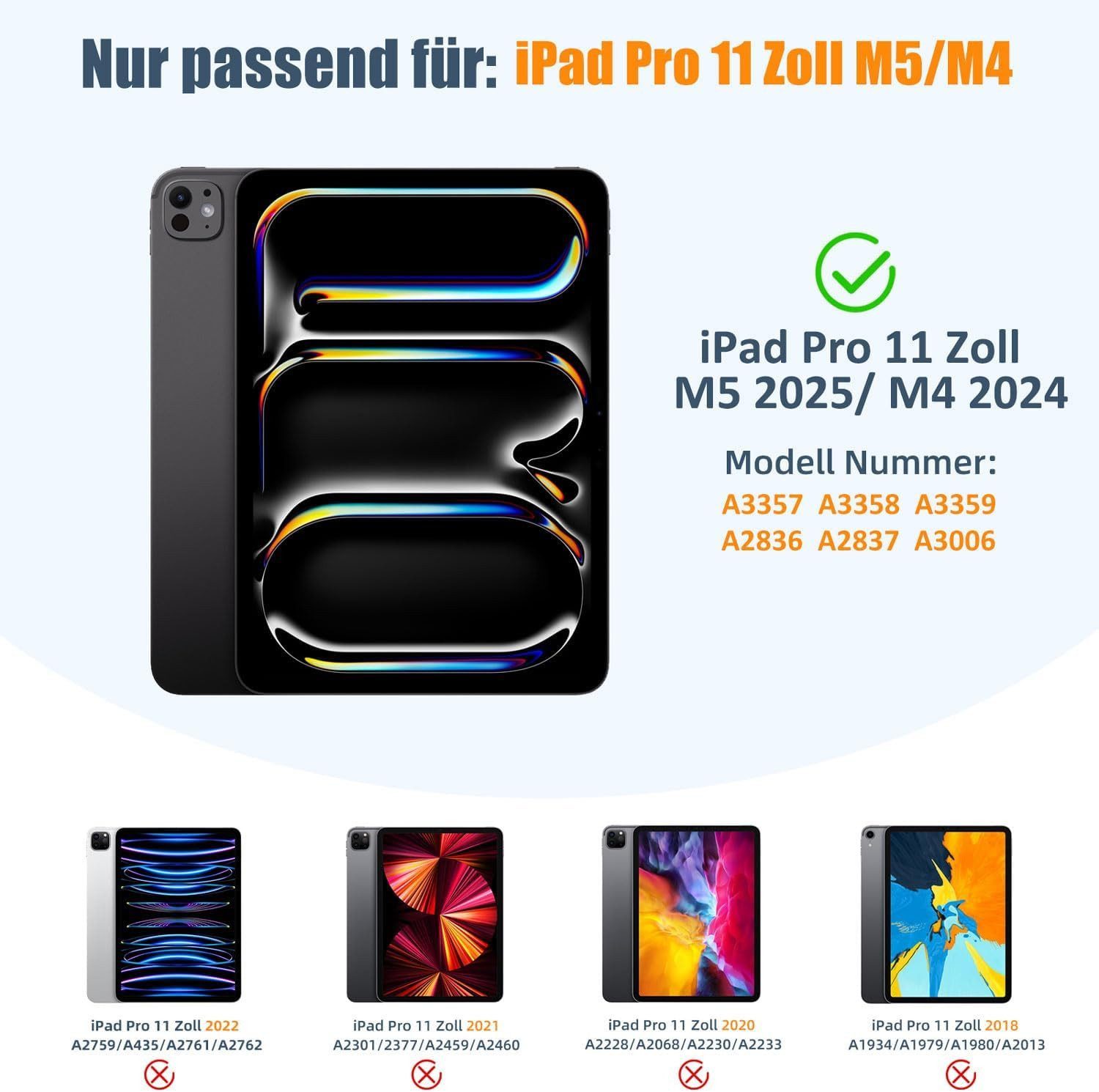CLM-Tech Tablet-Hülle + Panzerfolie für iPad Pro M5 / M4 (2025/2024) 11 Zoll, Standfunktion, Magnetverschluss, Auto Schlaf/Wach Funktion – Bild 2 von 5