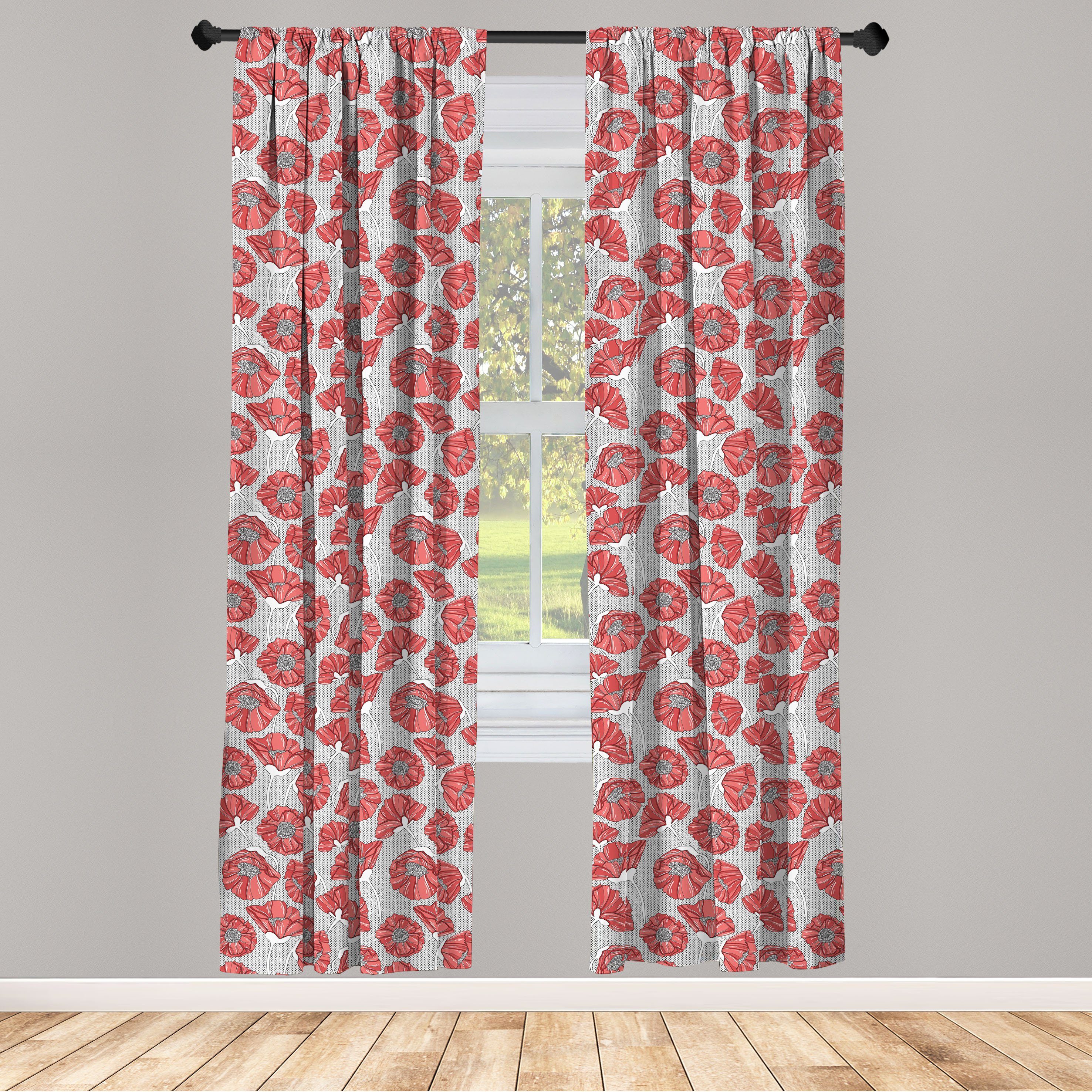 Gardine Vorhang für Wohnzimmer Schlafzimmer Dekor, Abakuhaus, Microfaser, Blumen Mohnblumenblätter Tupfen