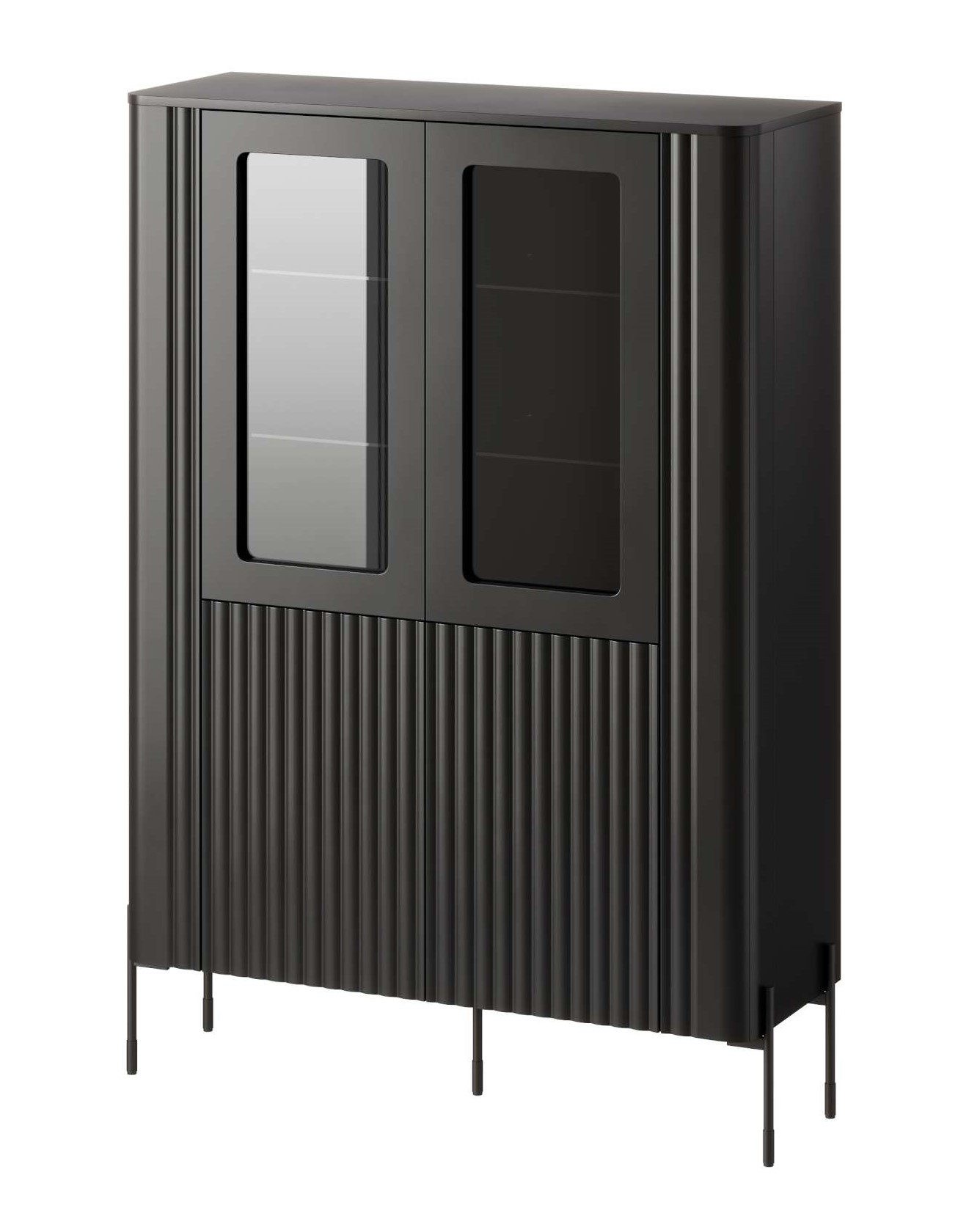 99rooms Vitrine Reva (Standvitrine, Wohnmöbel) mit Glastüren, aus Holzwerkstoff, schwarze Metallfüße