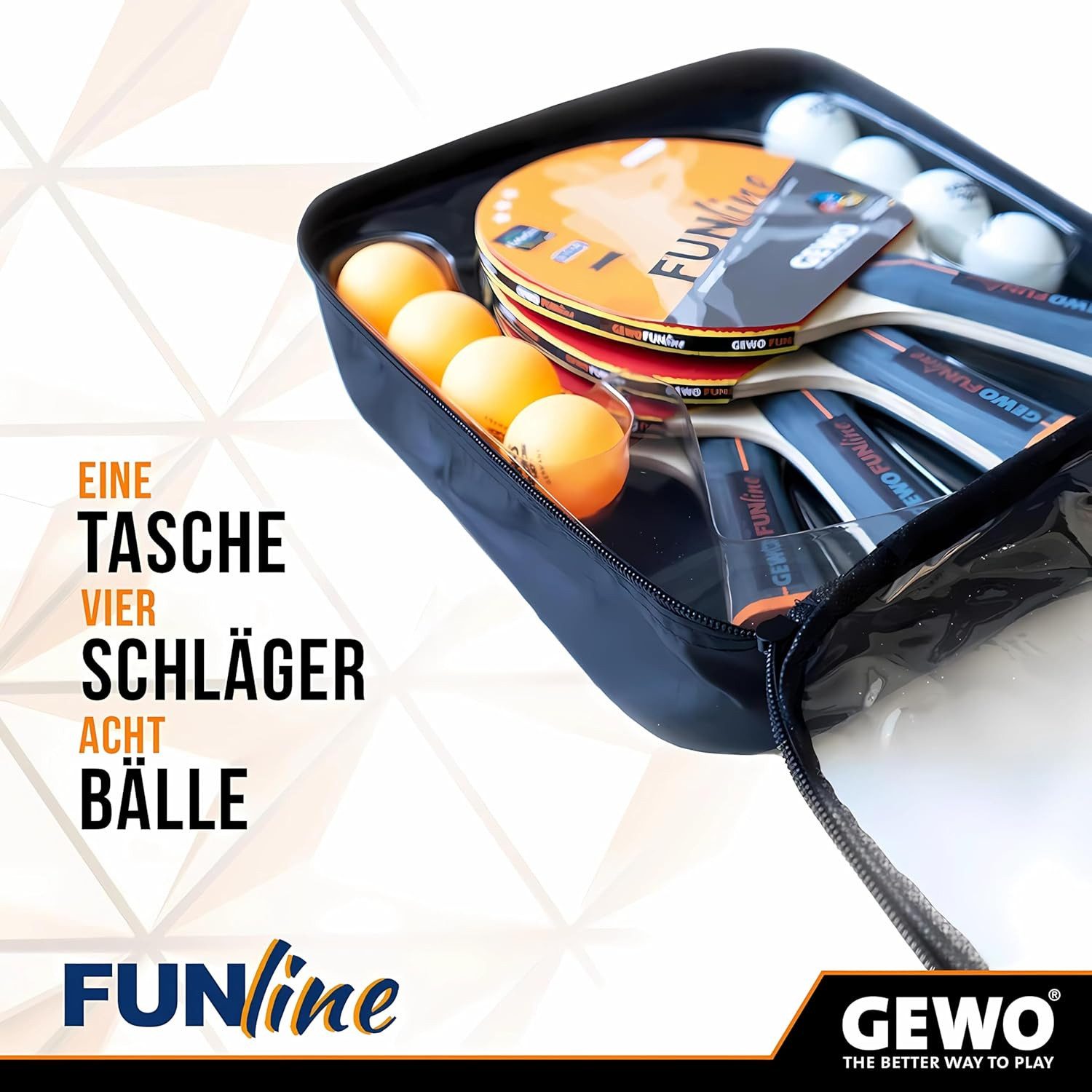 Gewo Tischtennisschläger Set Family & Friends - Hobby, Freizeit - Raver Belag, konkav (Set, (4 Schläger, 8 Bälle)