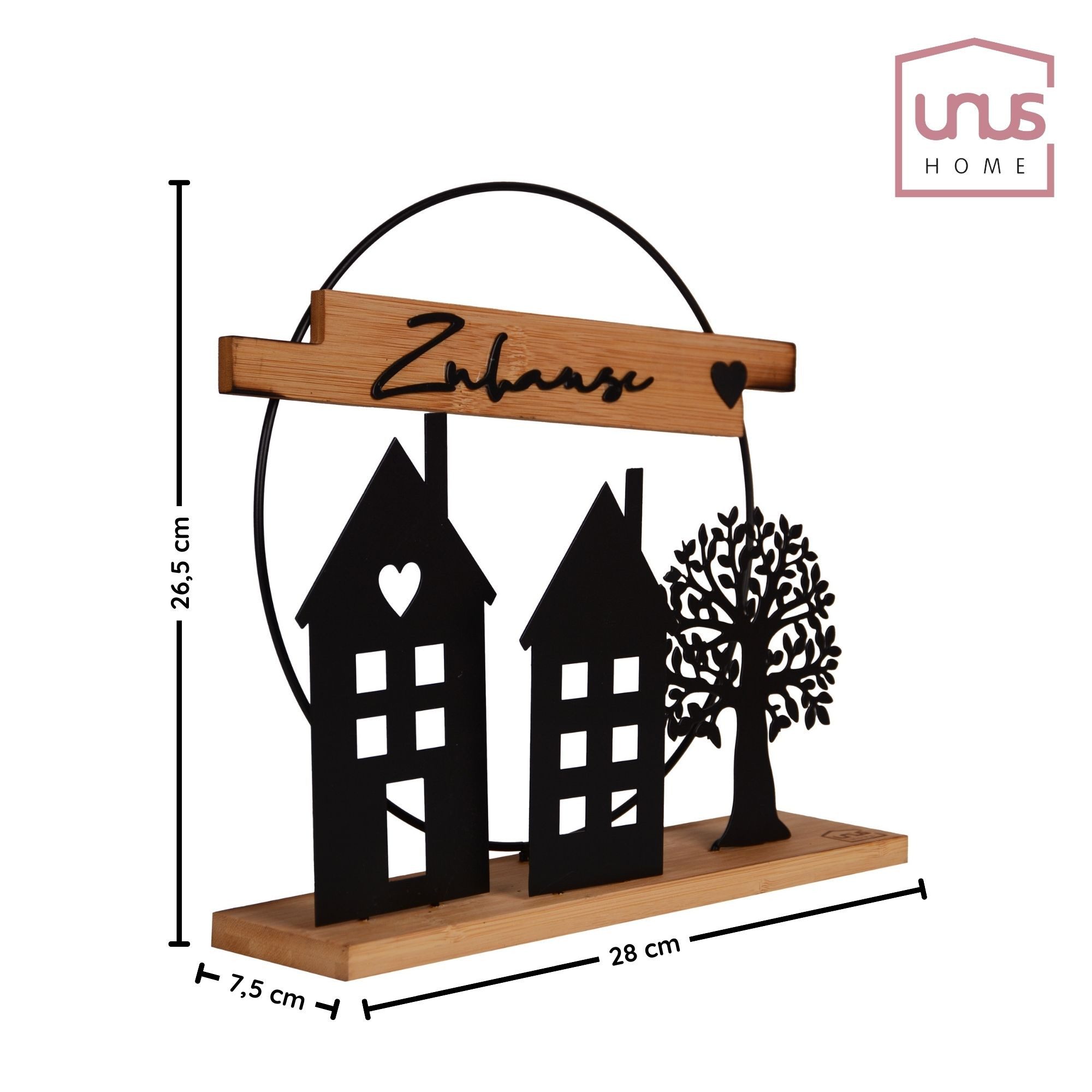 UNUS HOME Dekofigur Aufsteller Deko-Schild "Zuhause",Bambus und Metall (weiß), Aufsteller Zuhause aus Metall und Bambus-Holz Wohndekoration – Bild 5 von 5