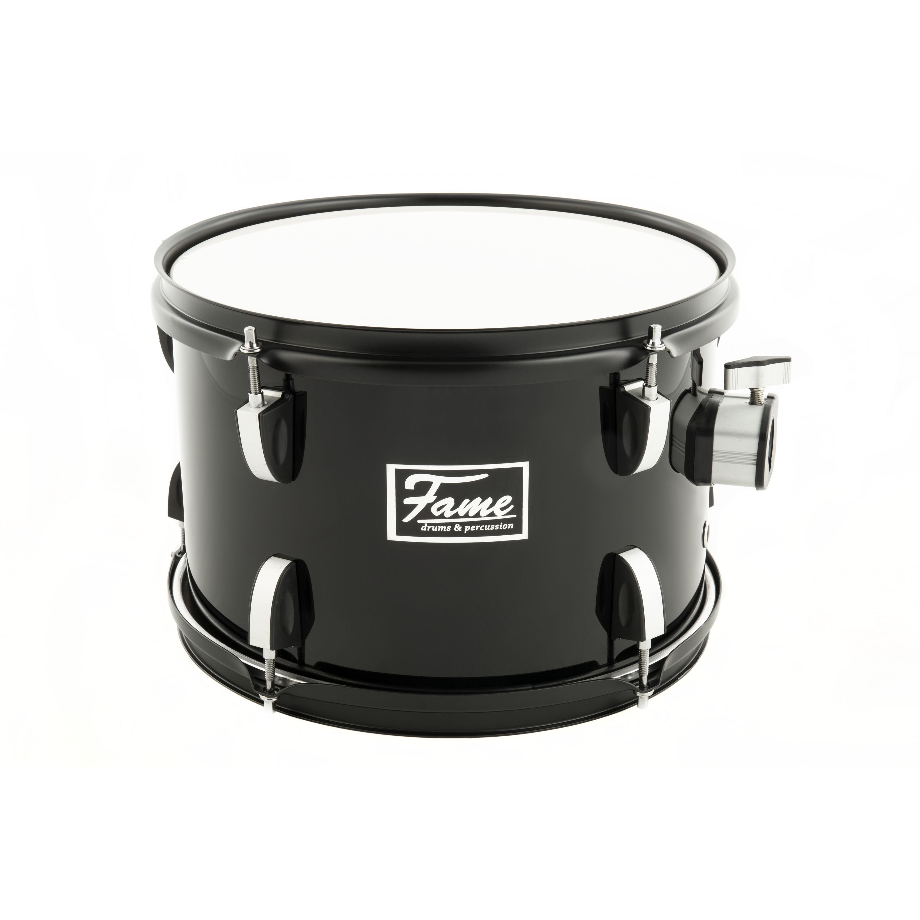 FAME TomTom,First Step Tom Drum 12"x8" - Mischholz in Piano Black Aluminium Hardware Stahlspannreifen inkl. Tom-Mount geeignet für Pearl-Style Tomhalter glattes Fell stabiler Klang, Schlagzeuge, Tom Toms, First Step Tom Drum, 12"x8", Mischholz, Piano Black, Aluminium