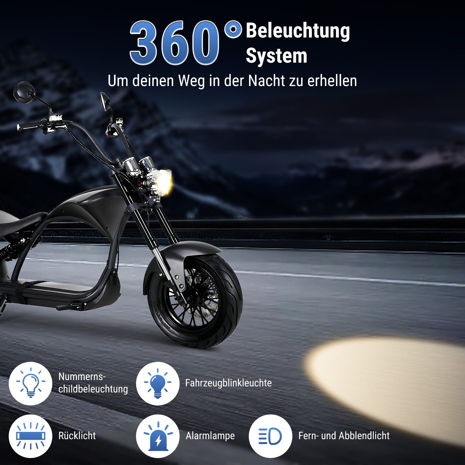 Vankel E-Scooter M1P 60V 2000W Motor 30AH 45km/h Up to 100km, 45 km/h, 100 km range, disc brakes, front and rear shock absorbers