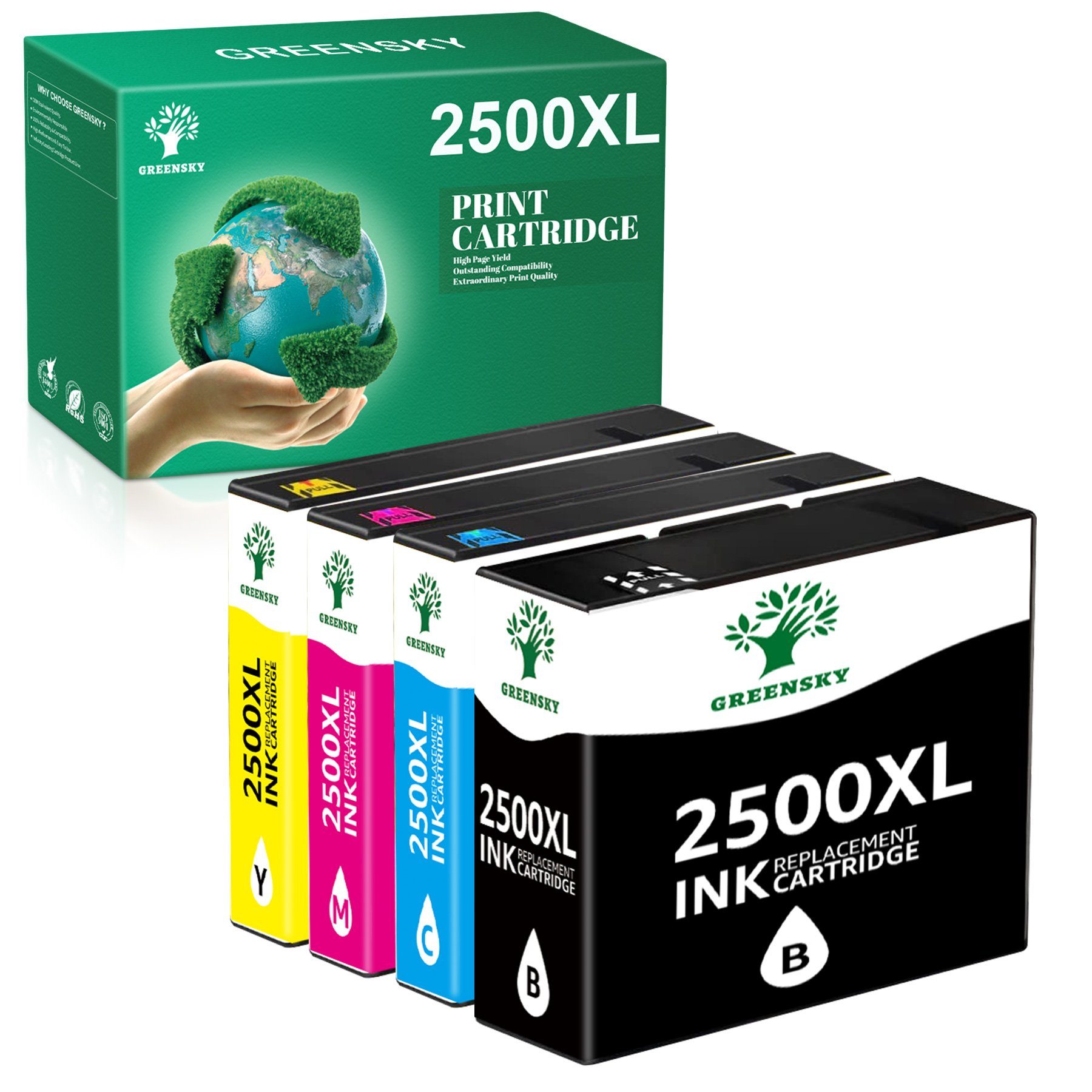 Greensky 4er-Farben 2500XL Kompatibel Canon PGI-2500 XL Multipack Tintenpatrone (Canon Maxify IB4000 IB4050 IB4150 MB5000 MB5050 MB5100 MB5150 MB5155, MB5300 MB5350 MB5400 MB5450 MB5455)