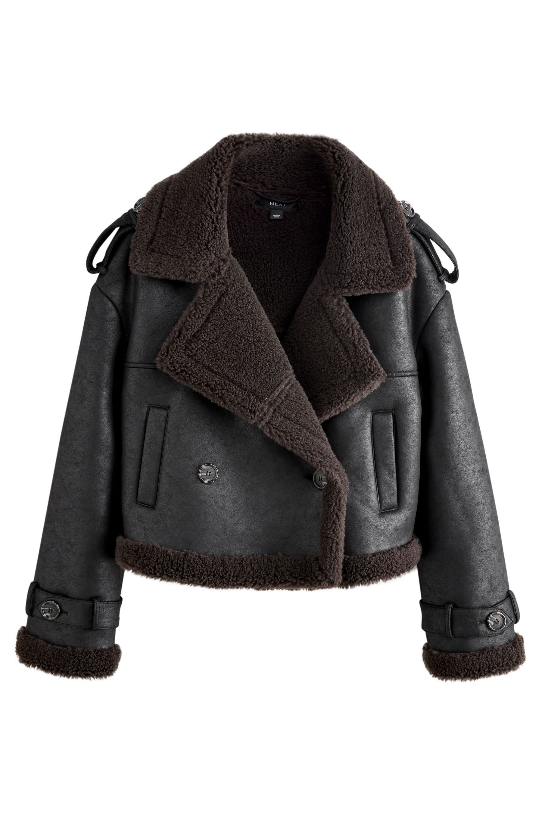 Next Kurzjacke Verkürzte Pilotenjacke mit Lammkunstfell (1-St)