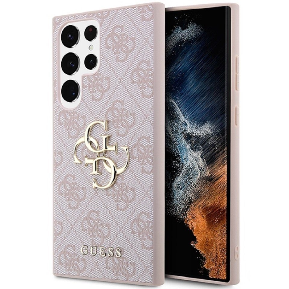 Guess Handyhülle rosa Case Galaxy S23 Ultra Logo goldfarbig 6,8 Zoll, Kantenschutz