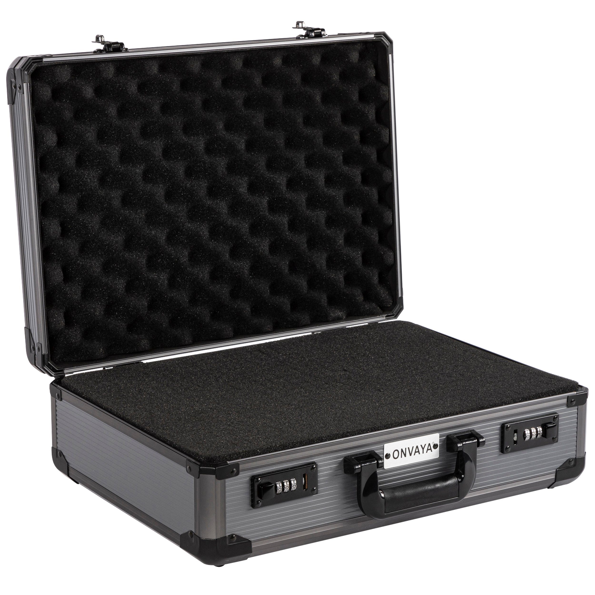 ONVAYA Koffer Alukoffer mit Zahlenschloss, Aktenkoffer aus Aluminium mit Schaumstoff schwarz