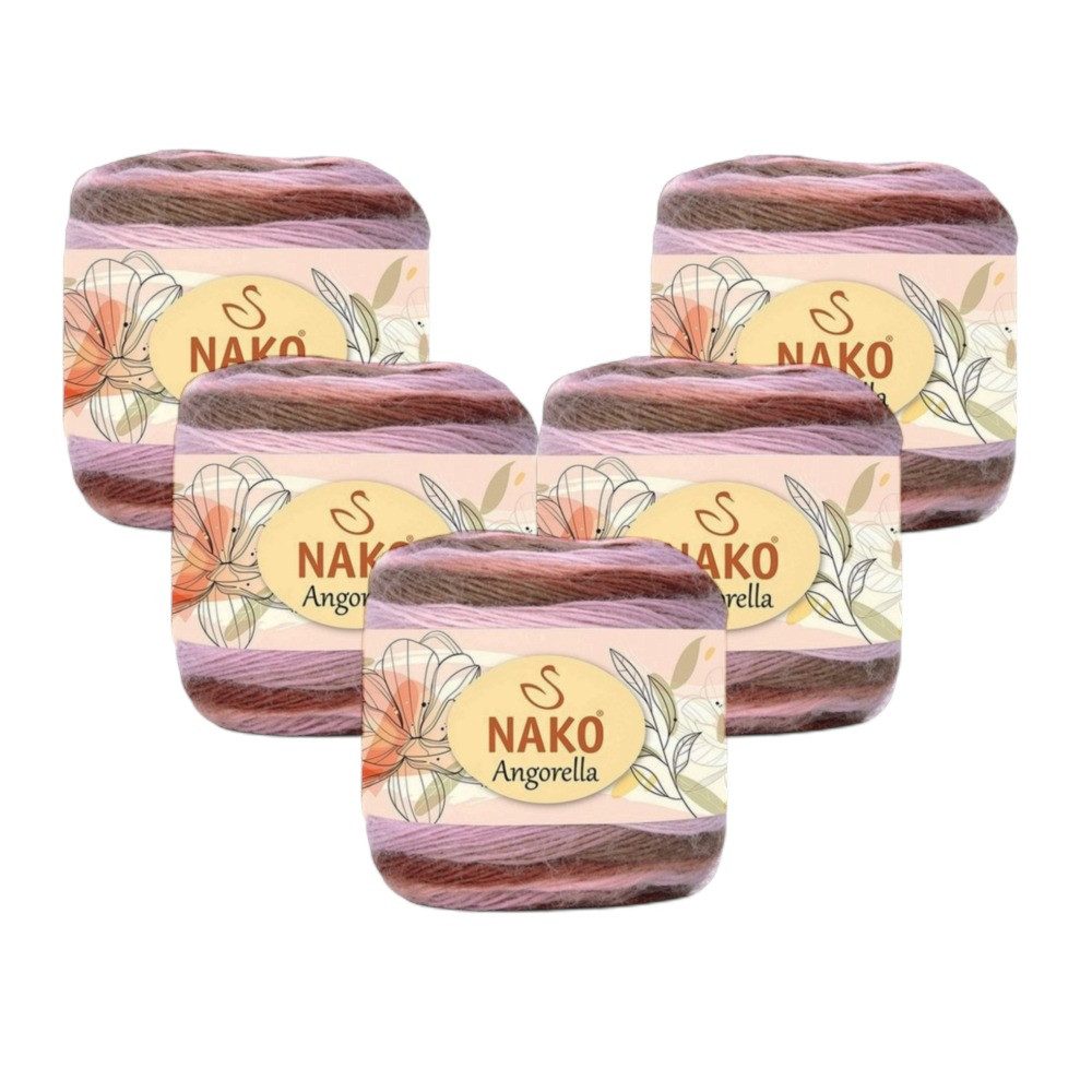 NAKO 5 x NAKO Angorella Häkelwolle, 400 m, Strickgarn,Seidig,Farbverlauf,Häkelgarn