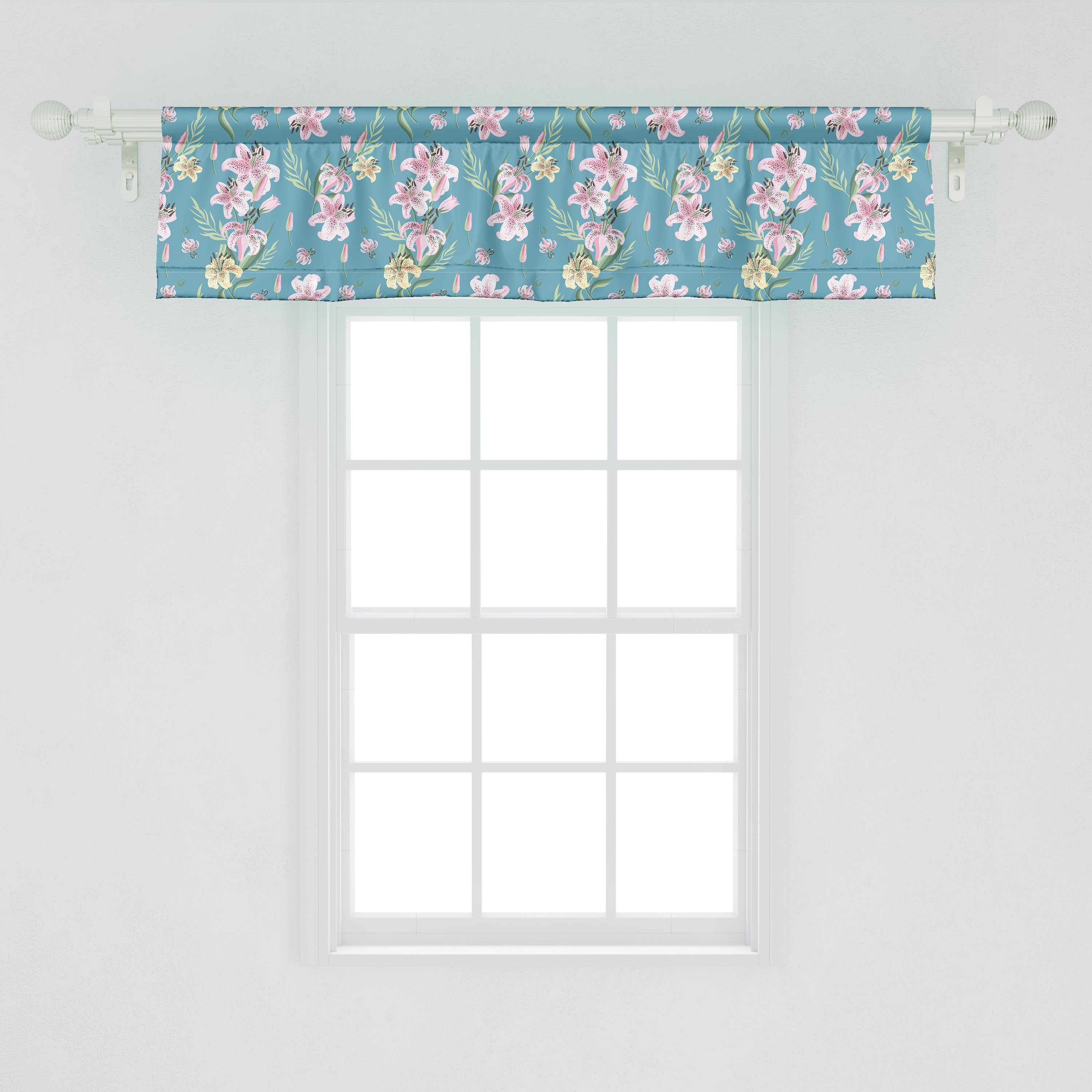 Scheibengardine Vorhang Volant Stangentasche, für mit Lilien-Blumen-Muster Schlafzimmer Microfaser, Küche Blumen Natürliche Dekor Abakuhaus