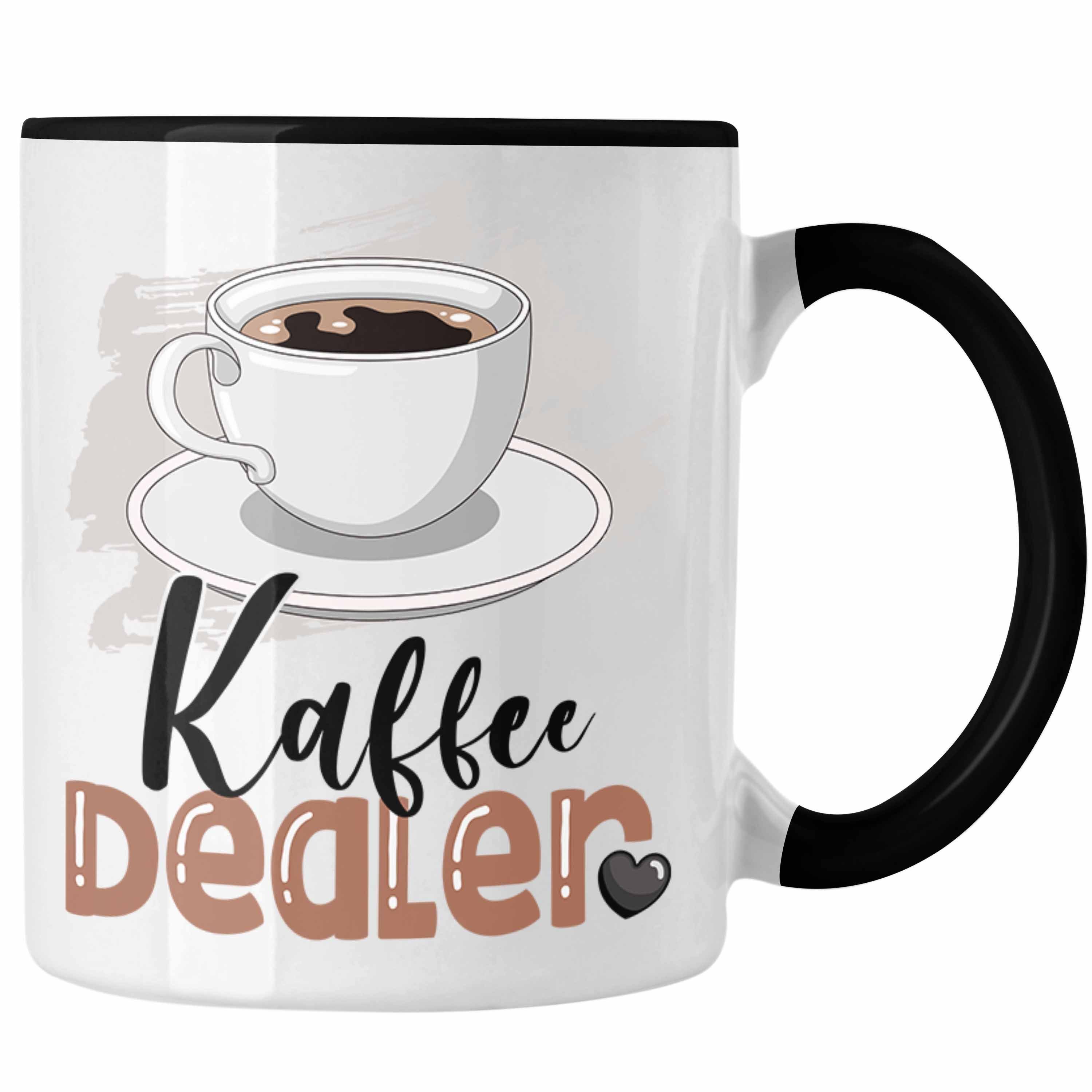 Trendation Tasse Kaffee Dealer Tasse Geschenk für Barista Geburtstag Spruch Geschenkide Schwarz