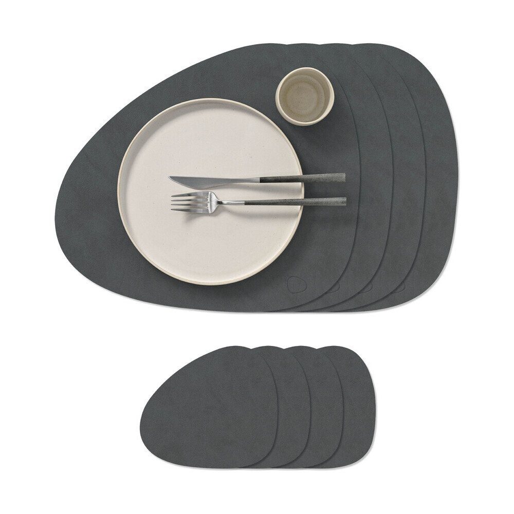 LIND DNA Platzteller Tischset L 8er-Geschenk-Set Curve Nupo anthracite, Set, 8-tlg., Tischset, 8-tlg., 37,00cm, Recyclingleder, anthrazit