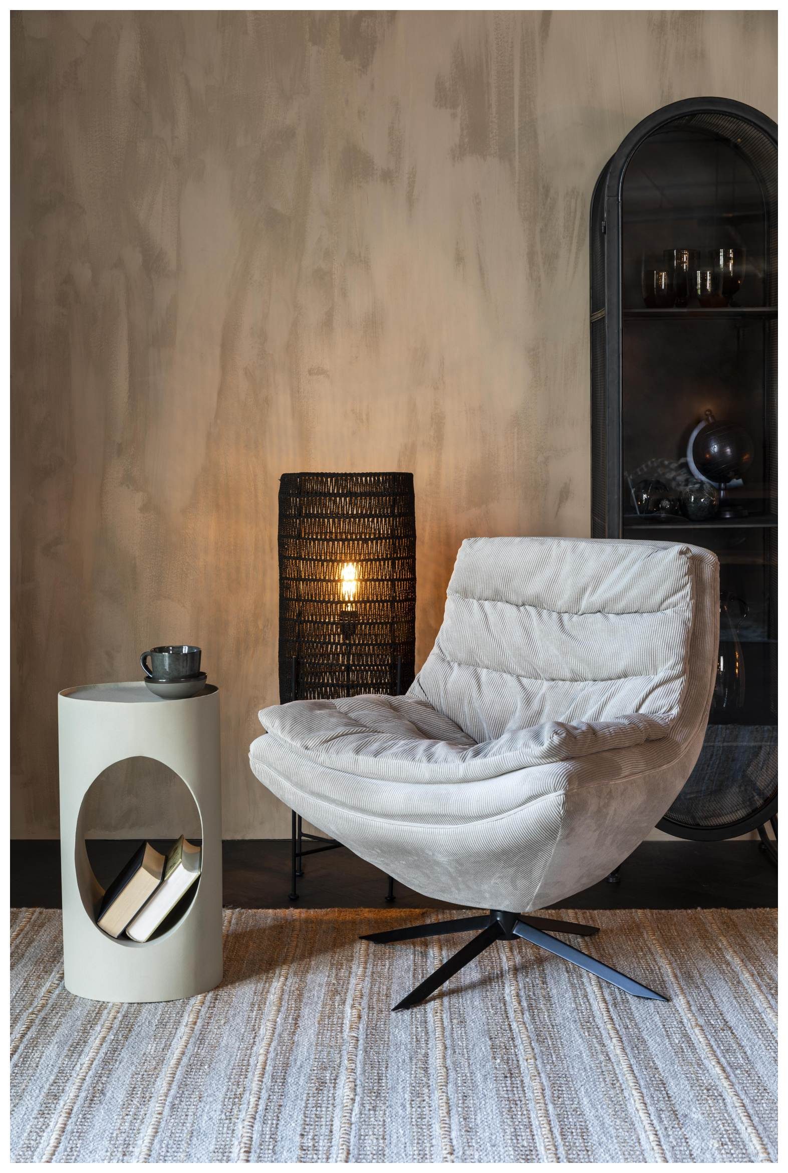 Dutchbone Loungesessel Drehbarer Lounge Sessel VINCE Cordstoff Beige von DutchBone